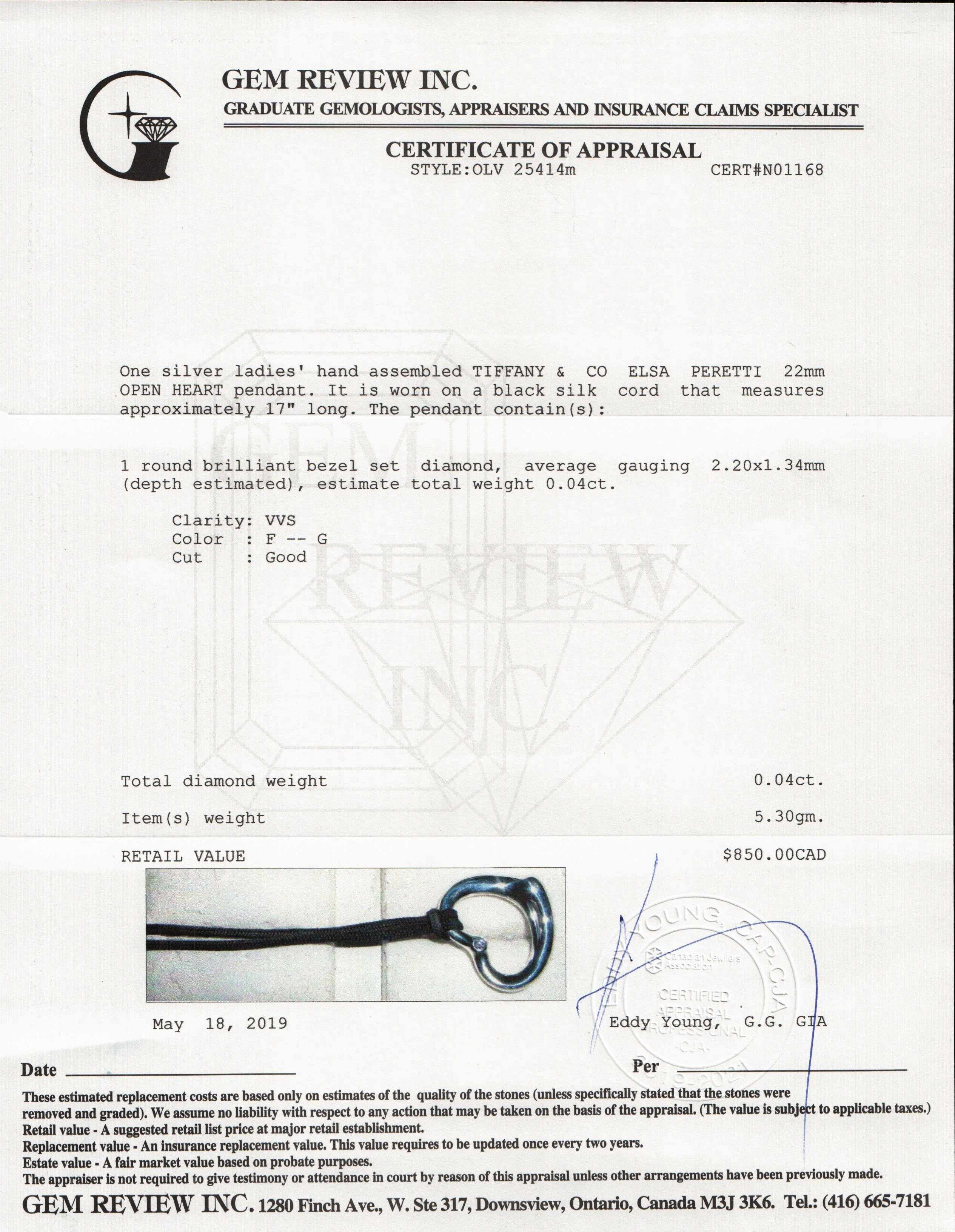 Tiffany & Co. Elsa Peretti Open Heart Pendant Necklace with Diamond