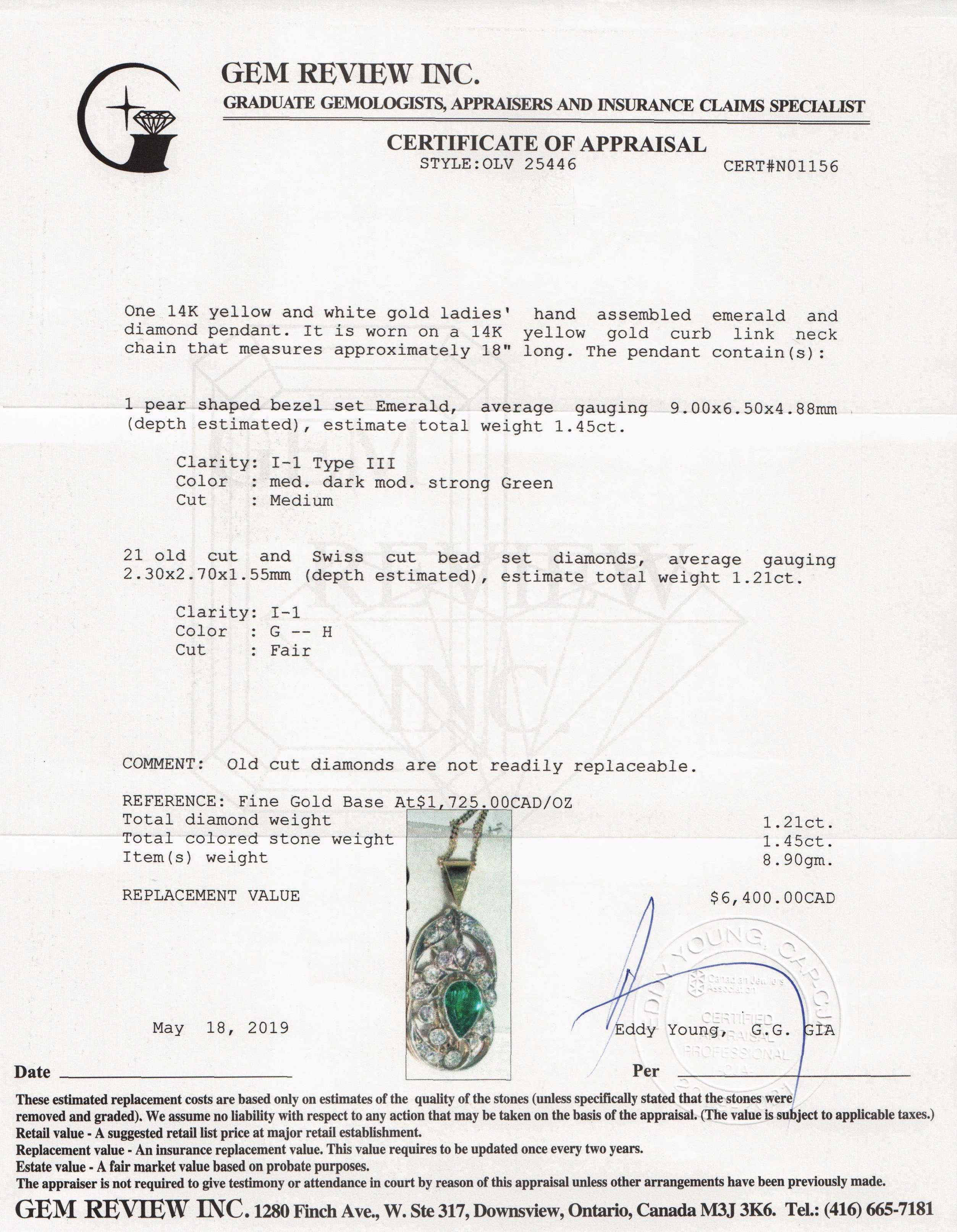 Antique Emerald and Diamond Pendant Necklace