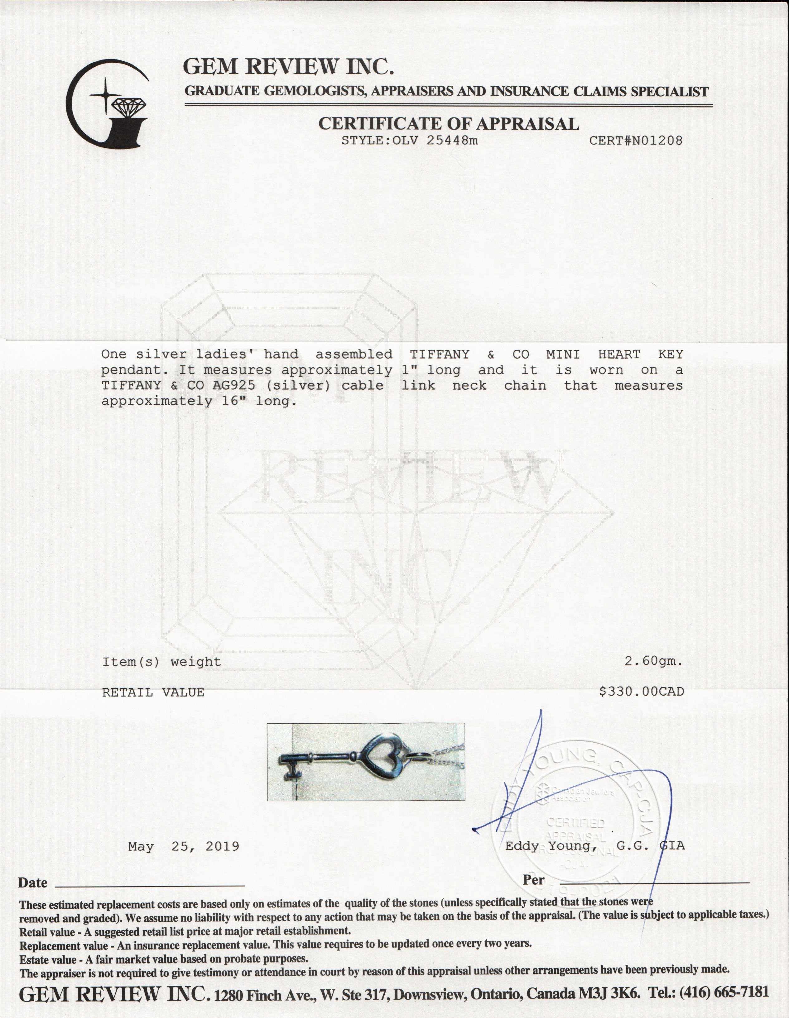 Tiffany & Co. Mini Heart Key Pendant Necklace