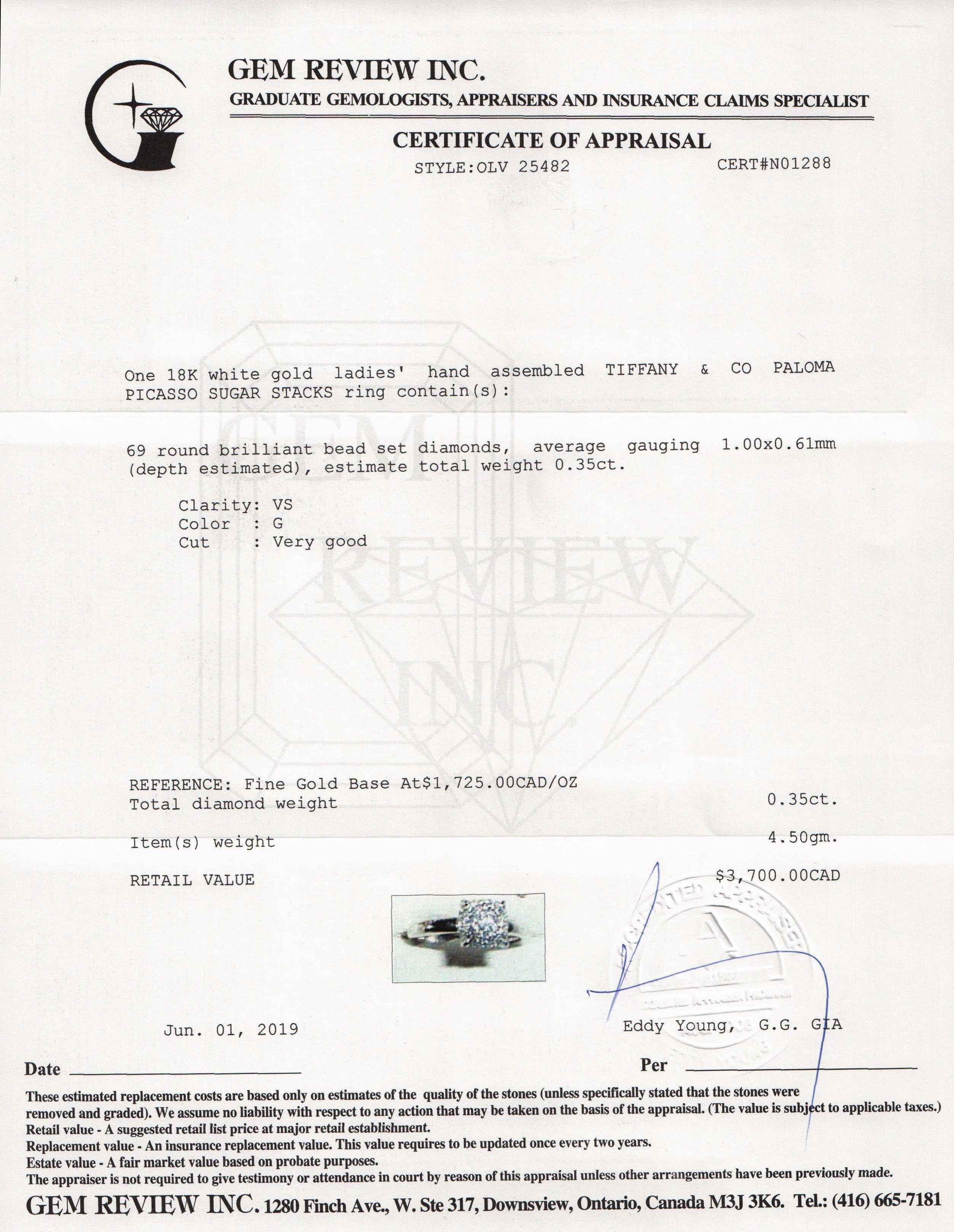 Tiffany & Co. Paloma Picasso 18k White Gold & Diamond Sugar Stacks Ring