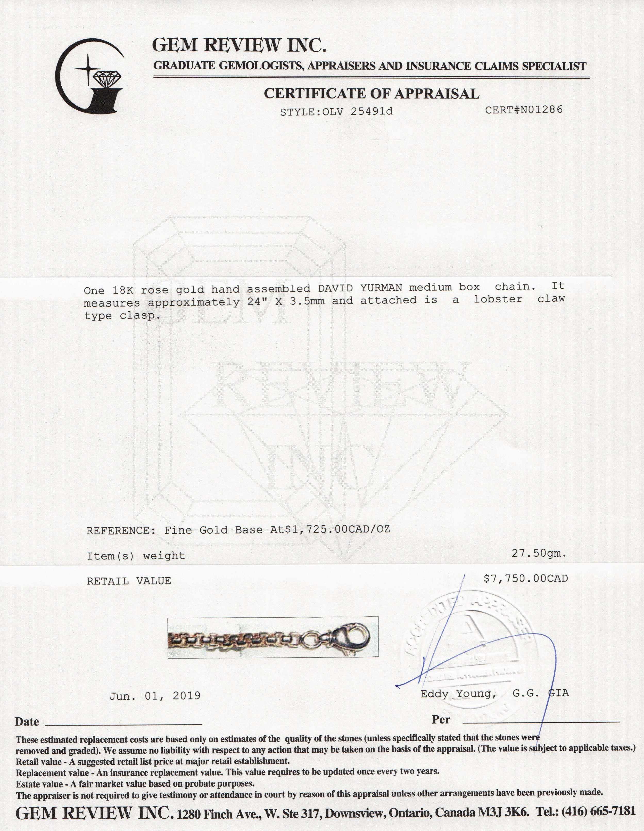 David Yurman 18k Rose Gold Medium Box Chain Necklace