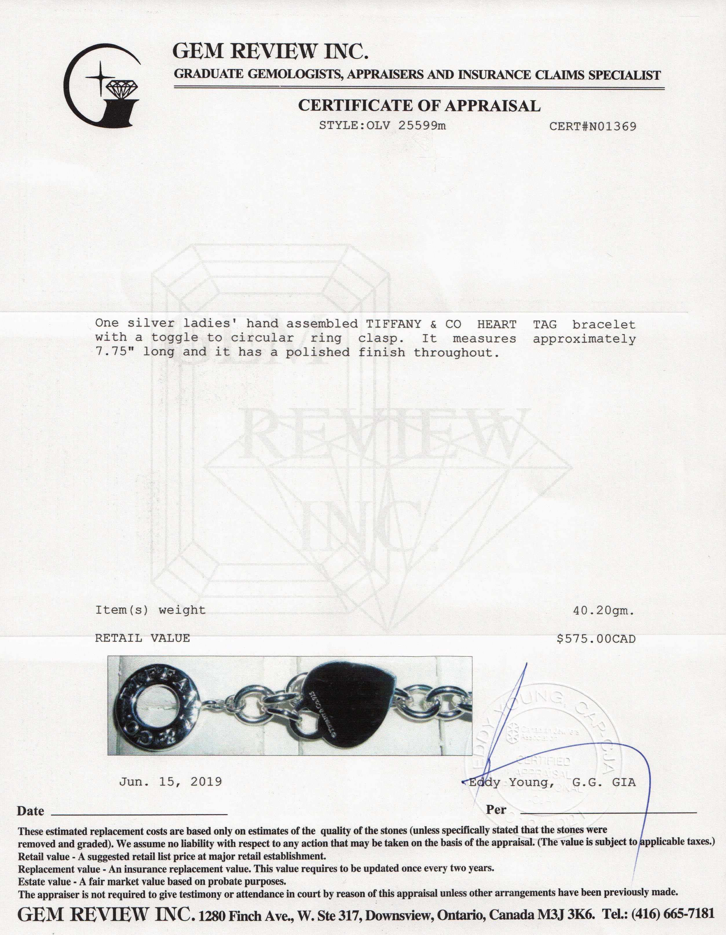 Tiffany & Co. Heart Tag Charm Bracelet with Toggle Clasp