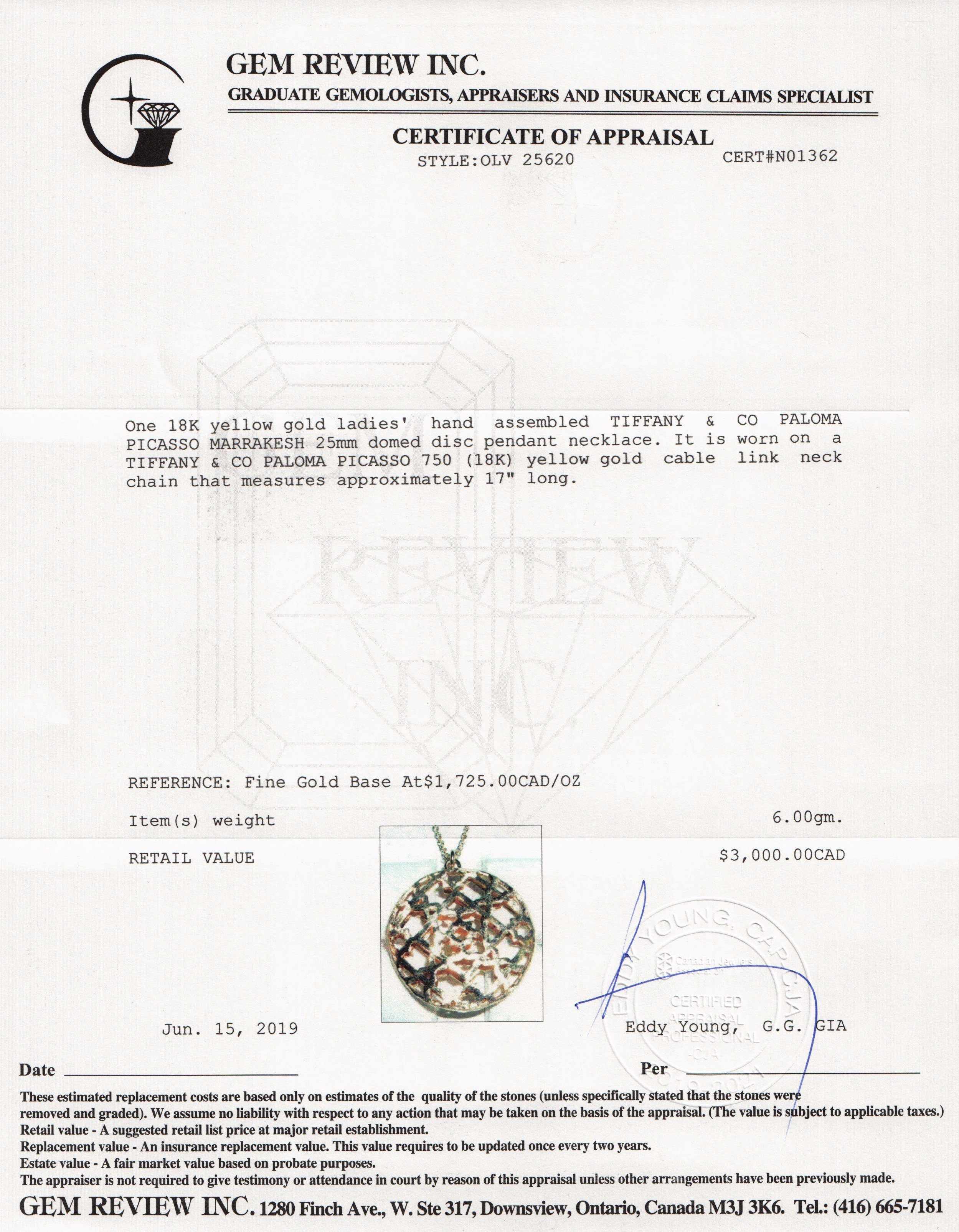 Tiffany & Co. Paloma Picasso 18k Marrakesh Pendant Necklace