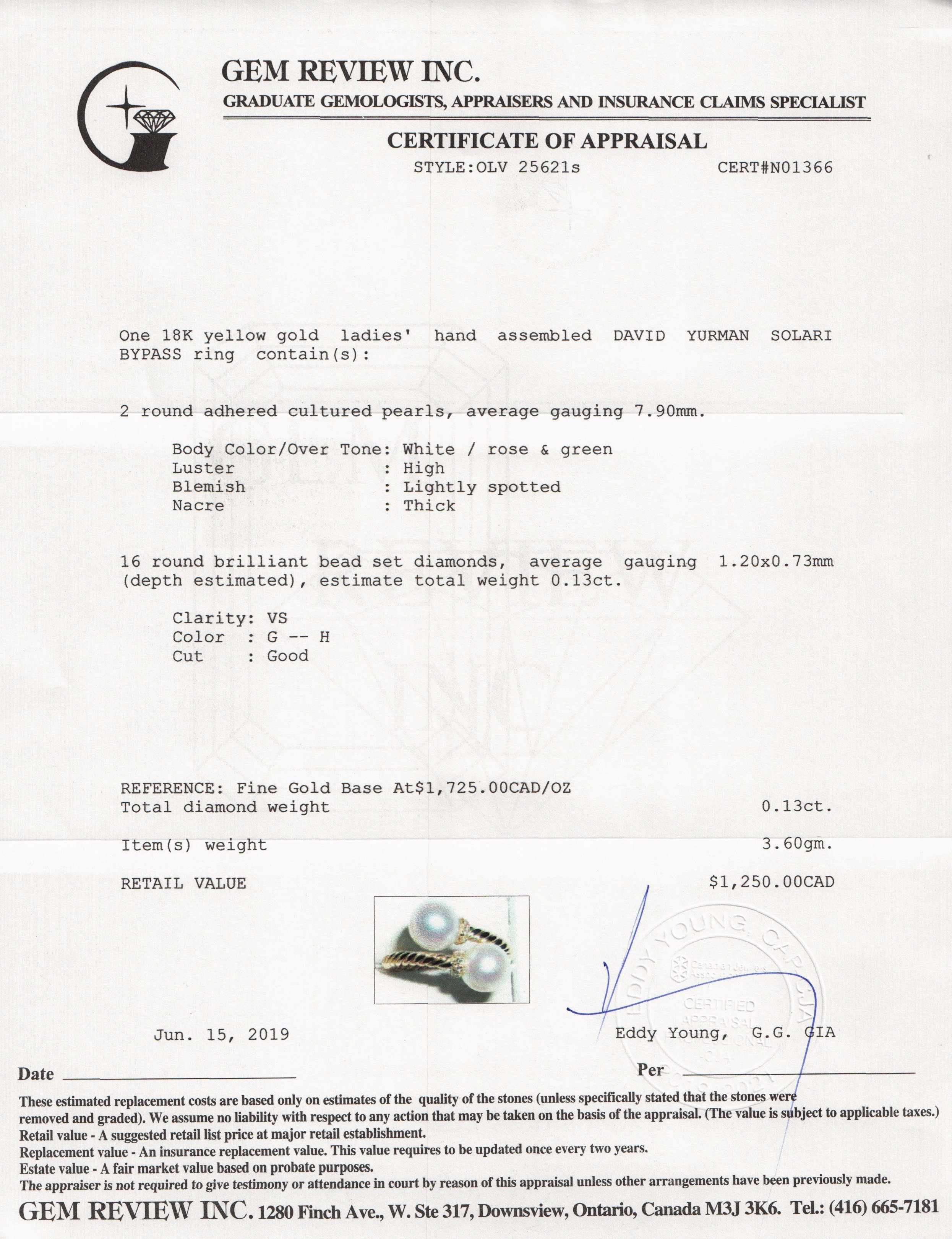 David Yurman Solari Bypass Ring with Pearls & Diamonds