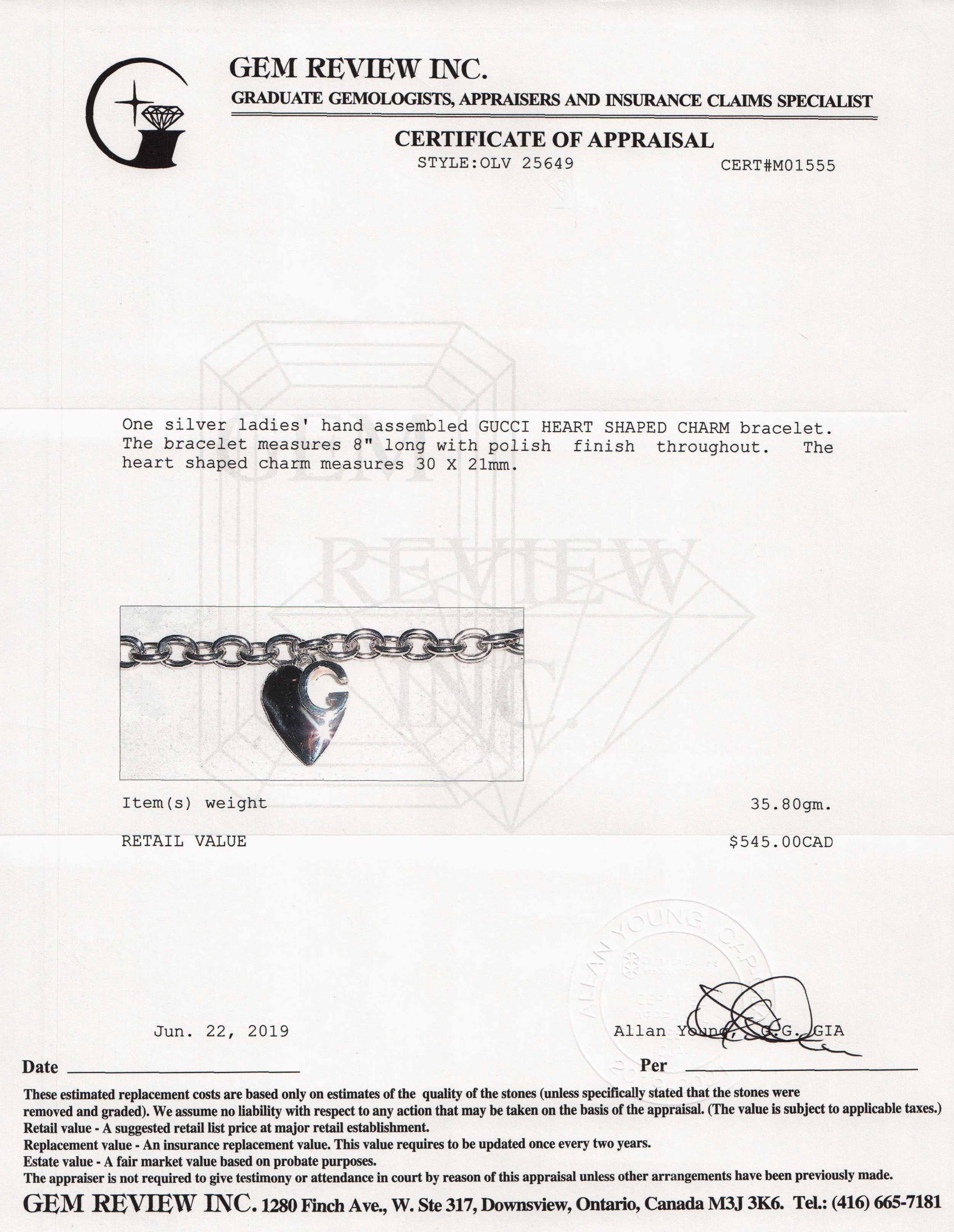 Gucci Heart Charm Bracelet