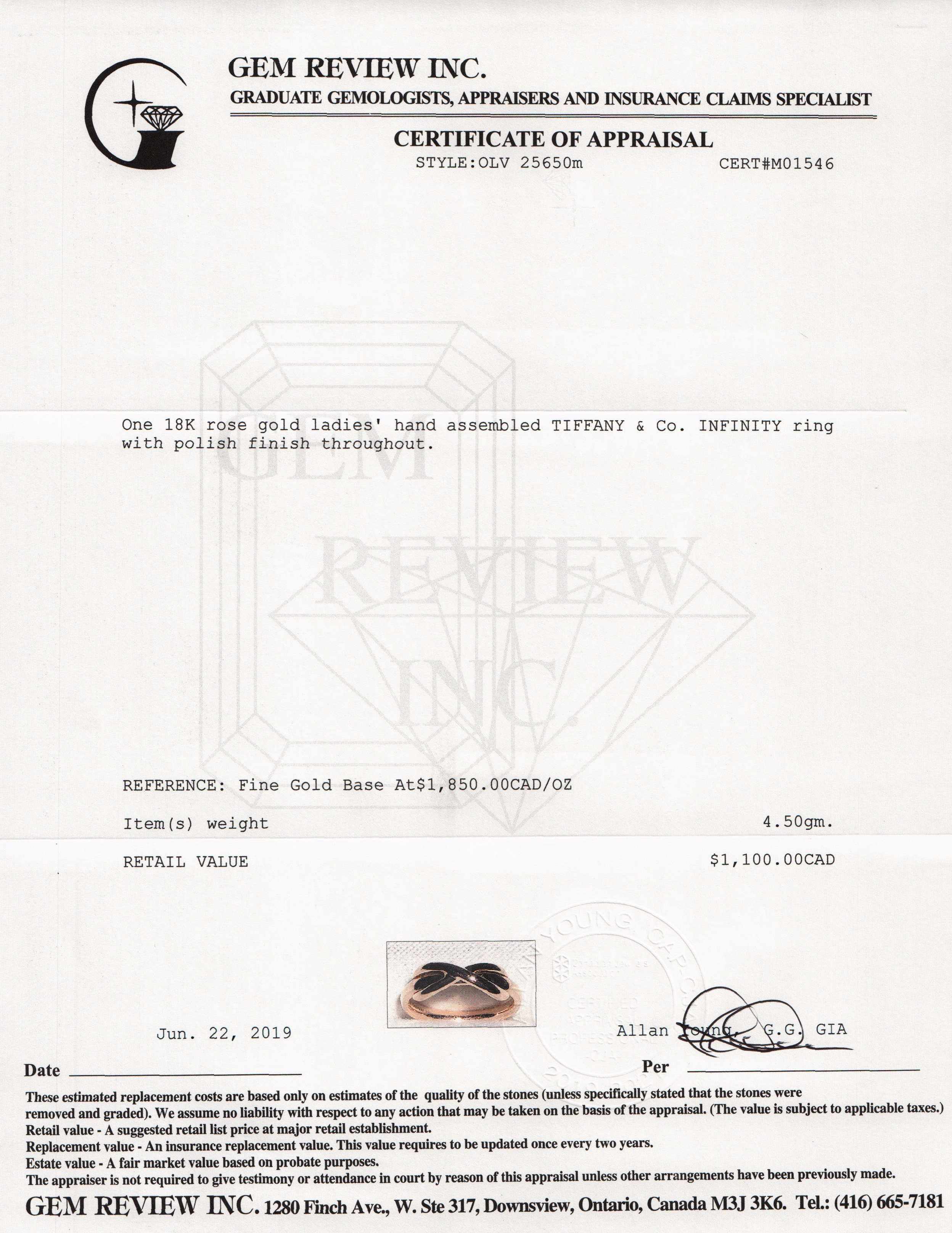 Tiffany & Co. 18k Rose Gold Infinity Ring