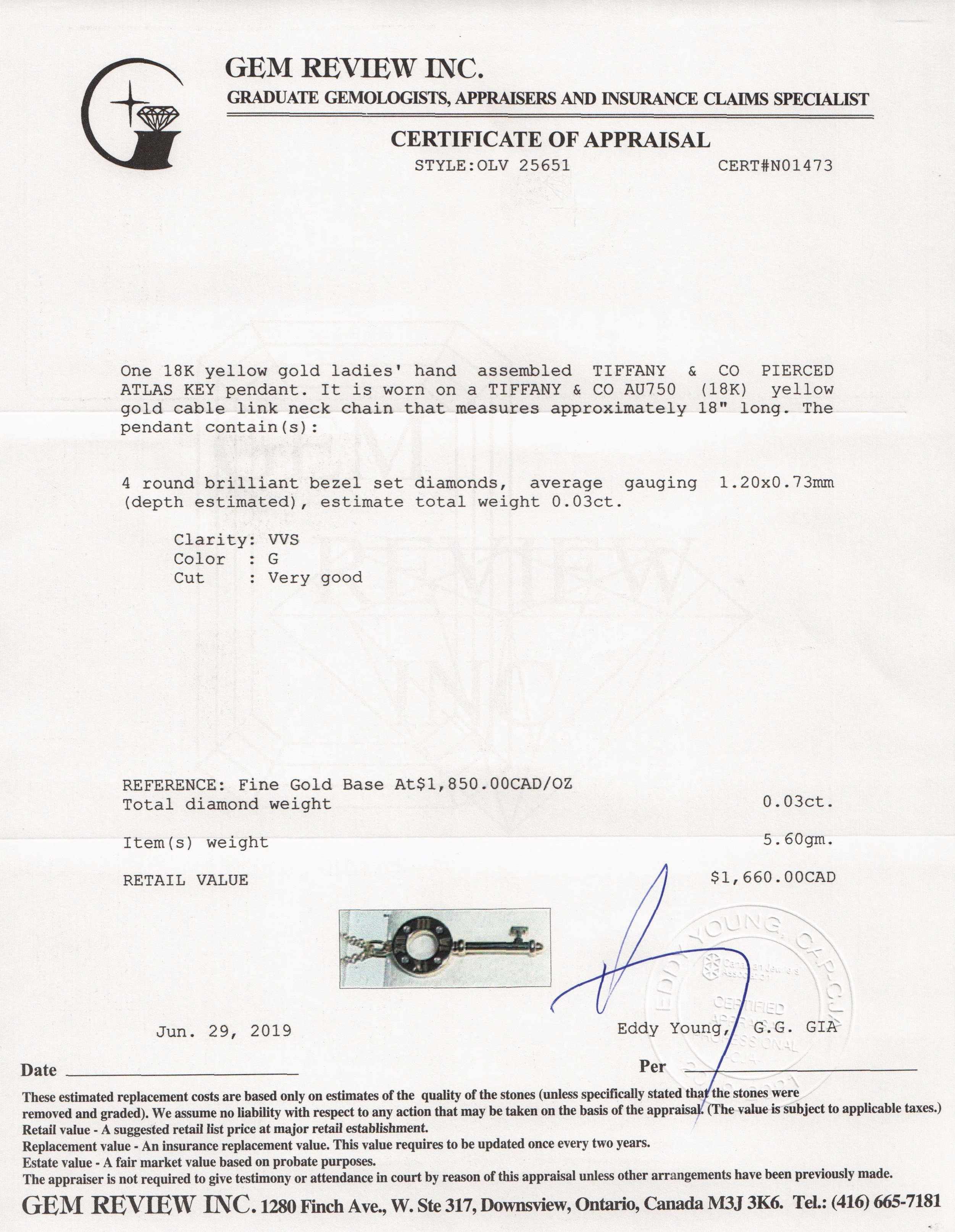 Tiffany & Co. Pierced Atlas Key Pendant Necklace with Diamonds