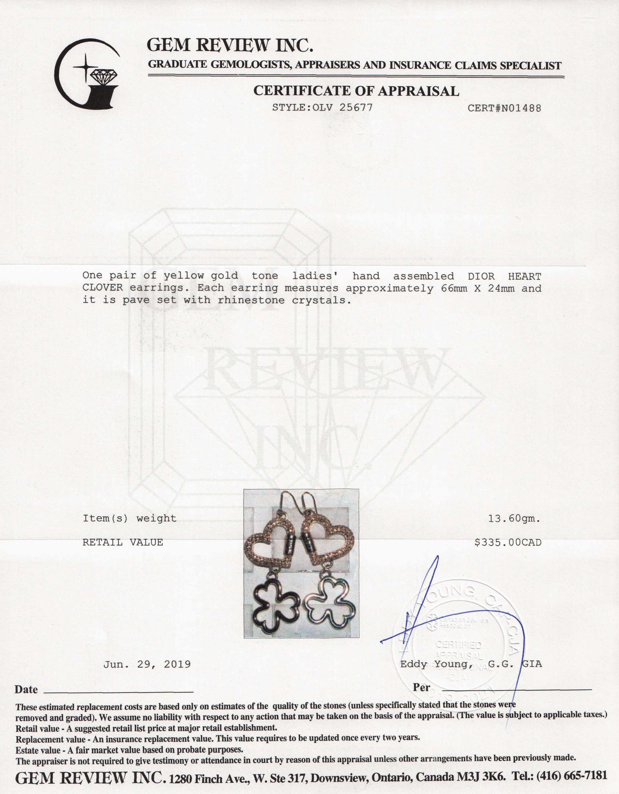 Christian Dior Crystal Heart Clover Earrings