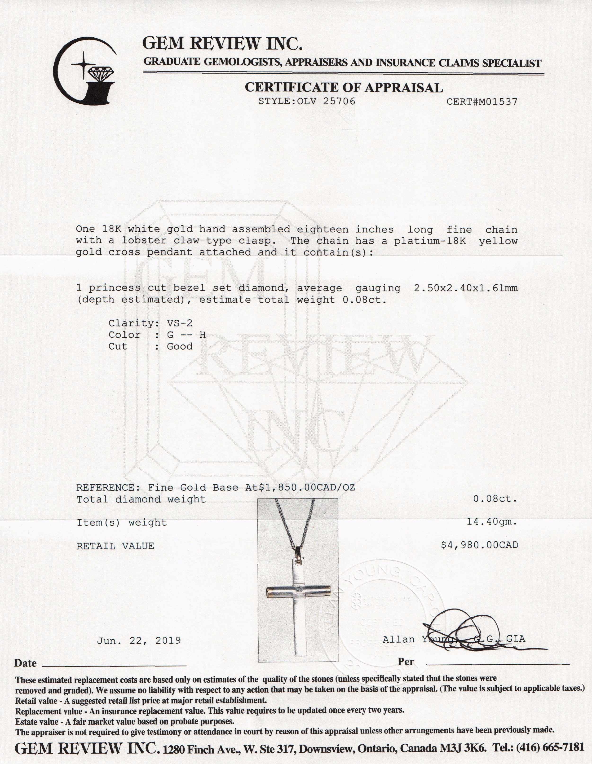 Two-Tone Platinum & Diamond Cross Pendant Necklace