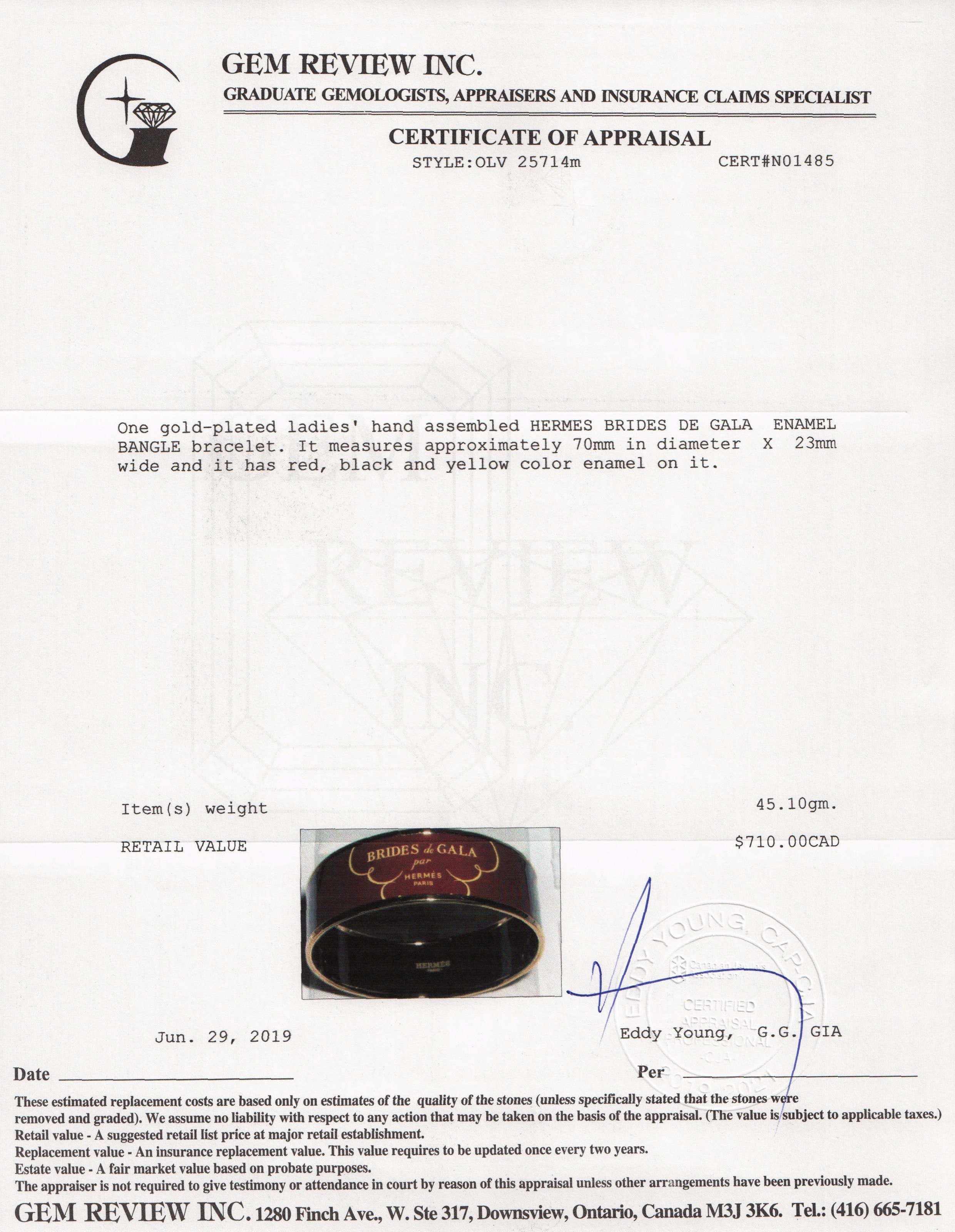 Hermes Brides De Gala Wide Enamel Bangle Bracelet