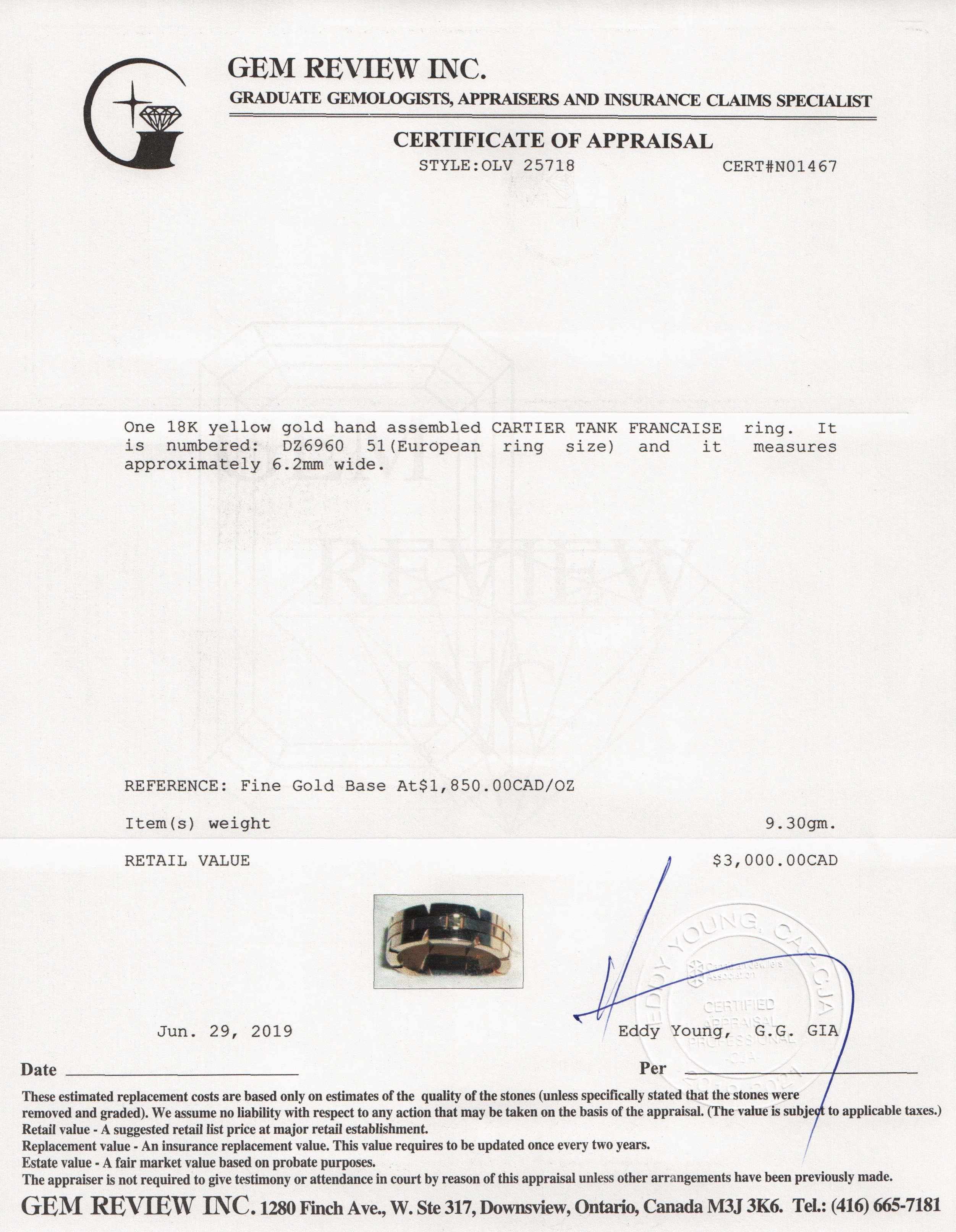 Cartier Tank Francaise Ring