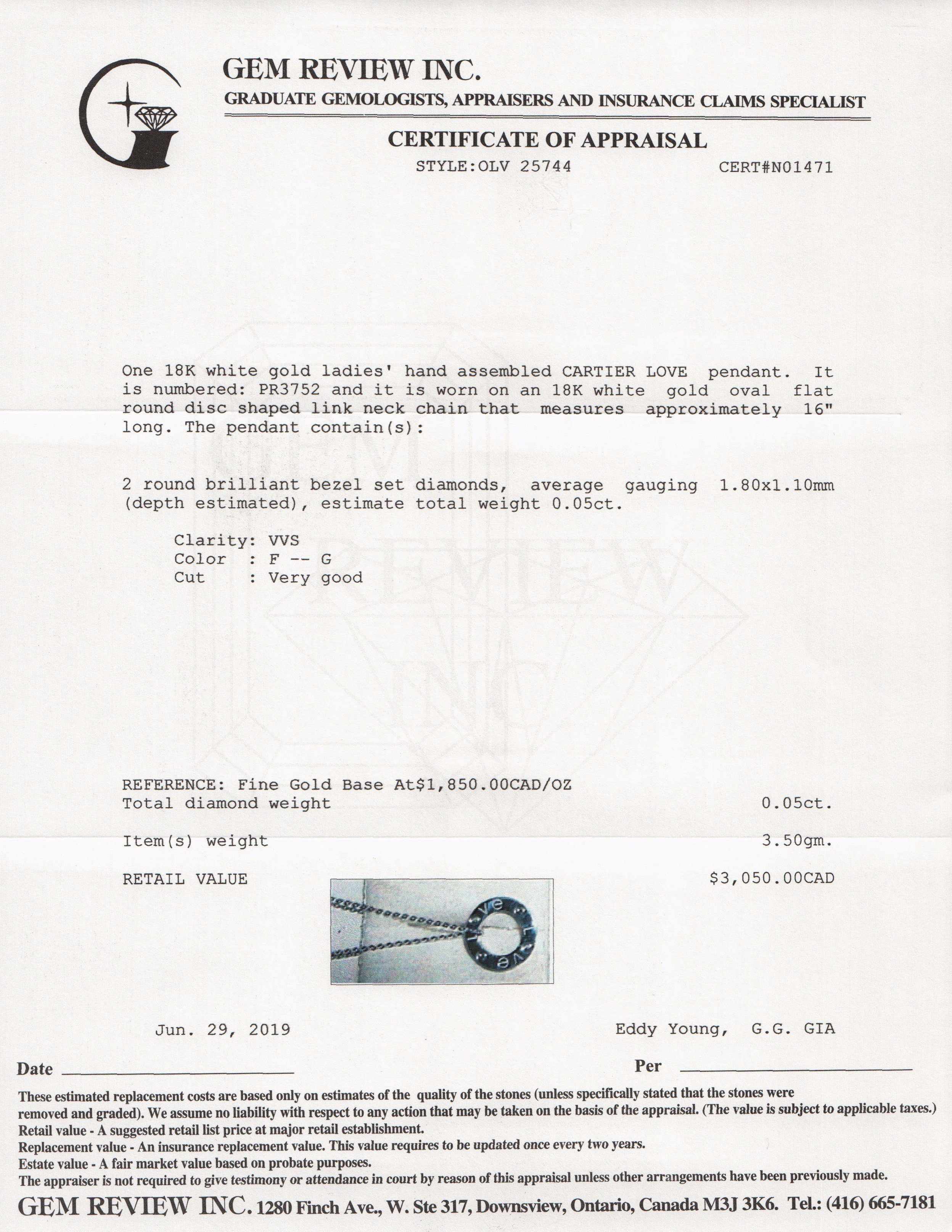 Cartier Diamond Love Circle Pendant Necklace