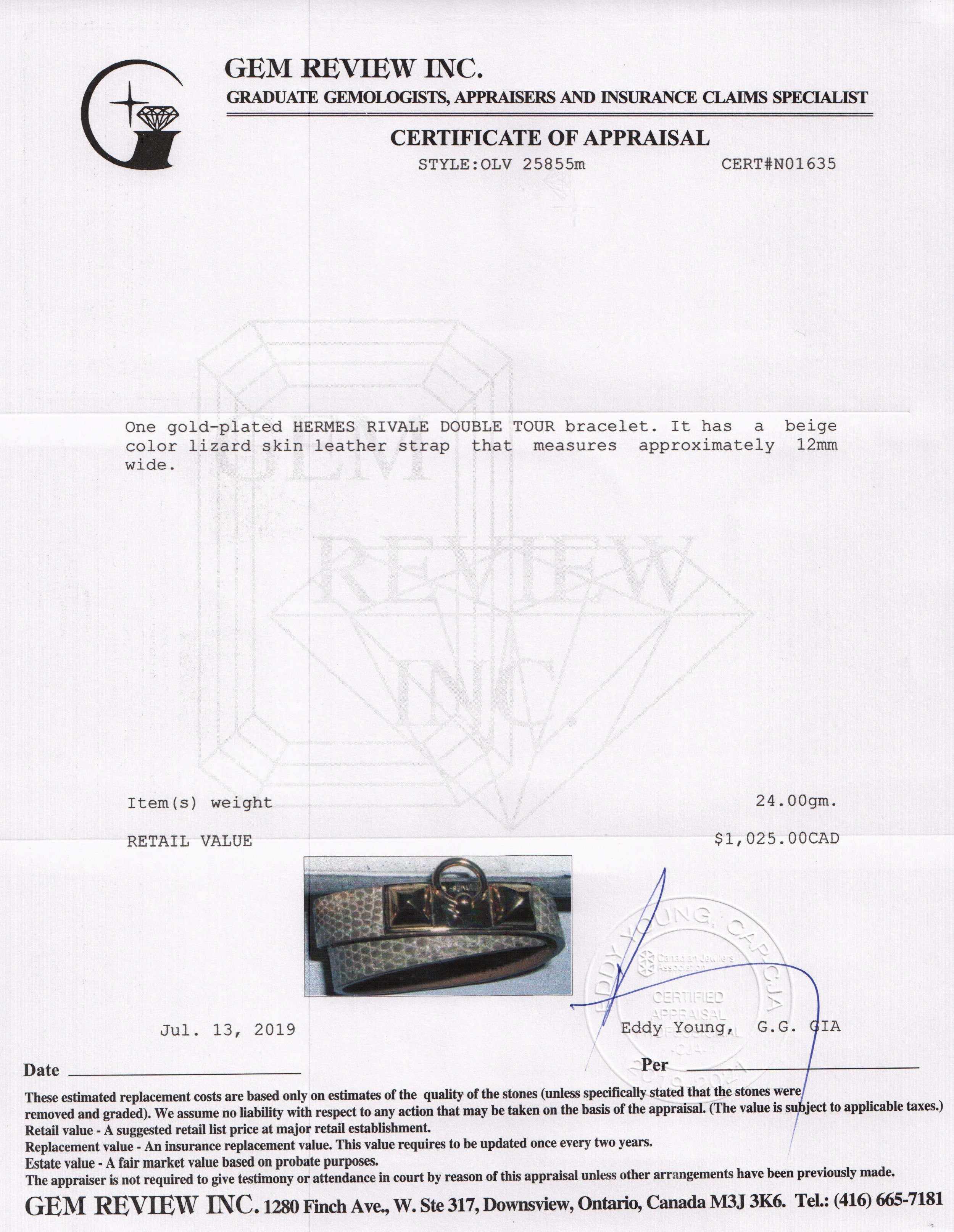 Hermes Lizard Rivale Double Tour Bracelet