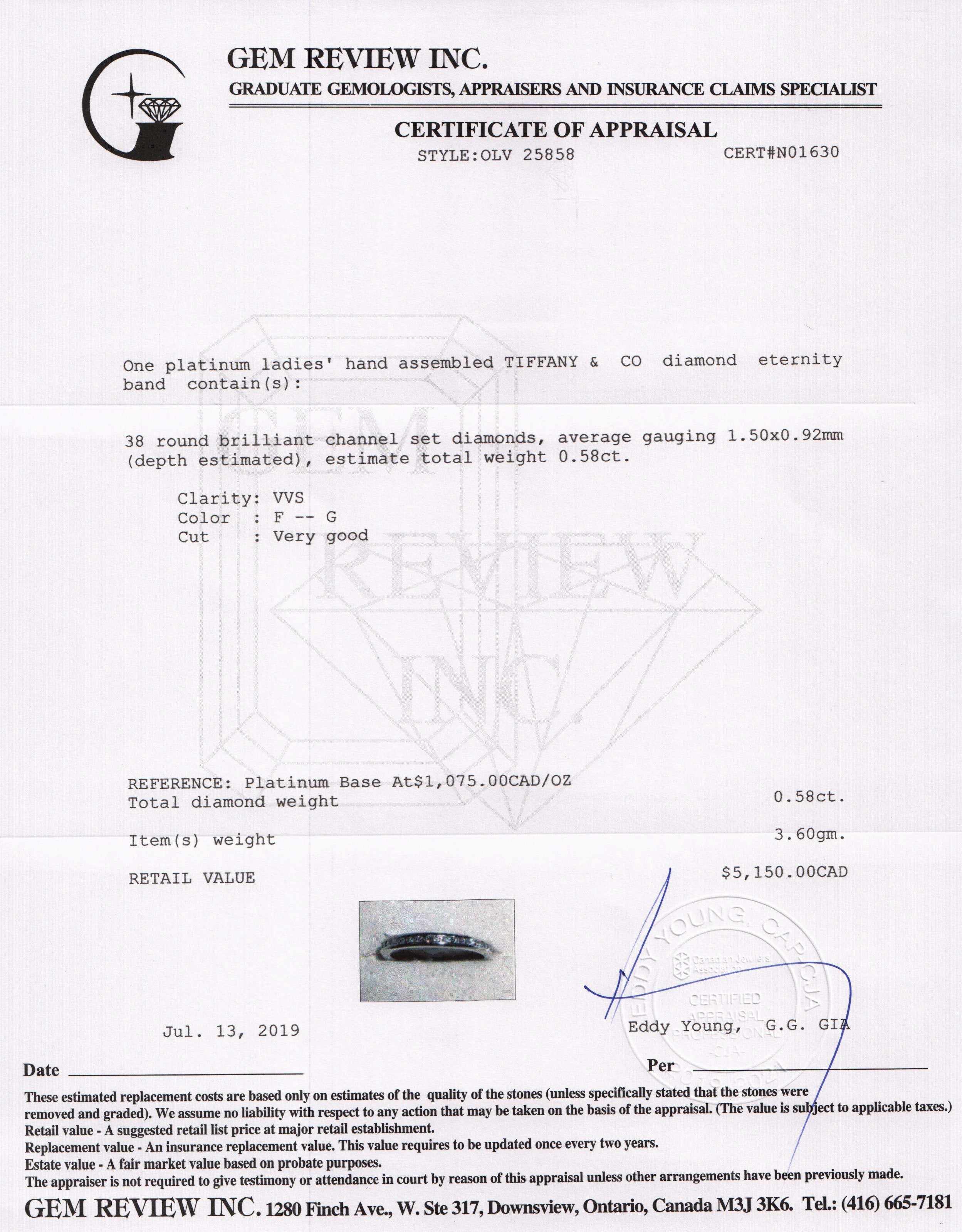 Tiffany & Co. Channel-Set Diamond Eternity Wedding Band Ring