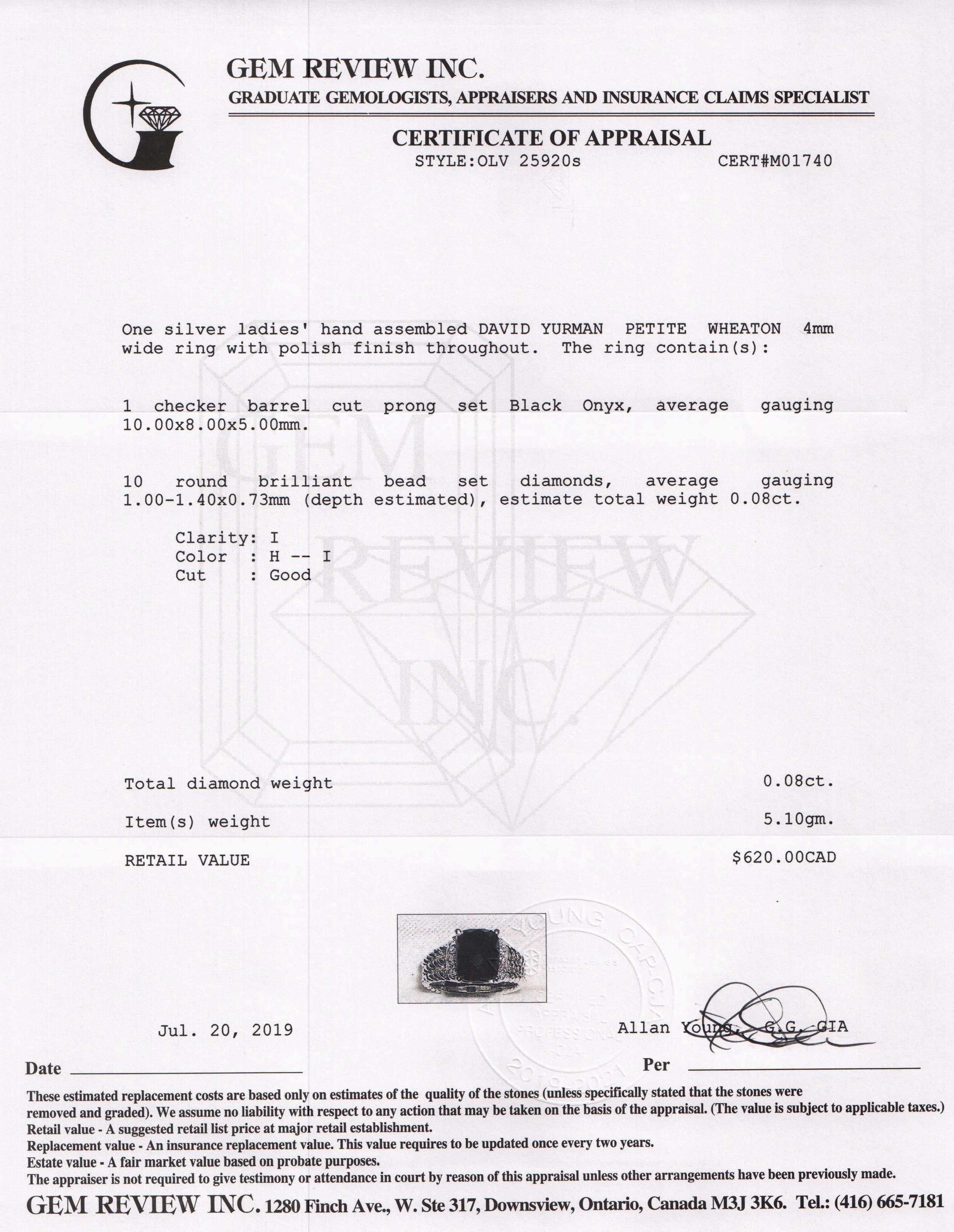 David Yurman Petite Wheaton Ring with Black Onyx and Diamonds