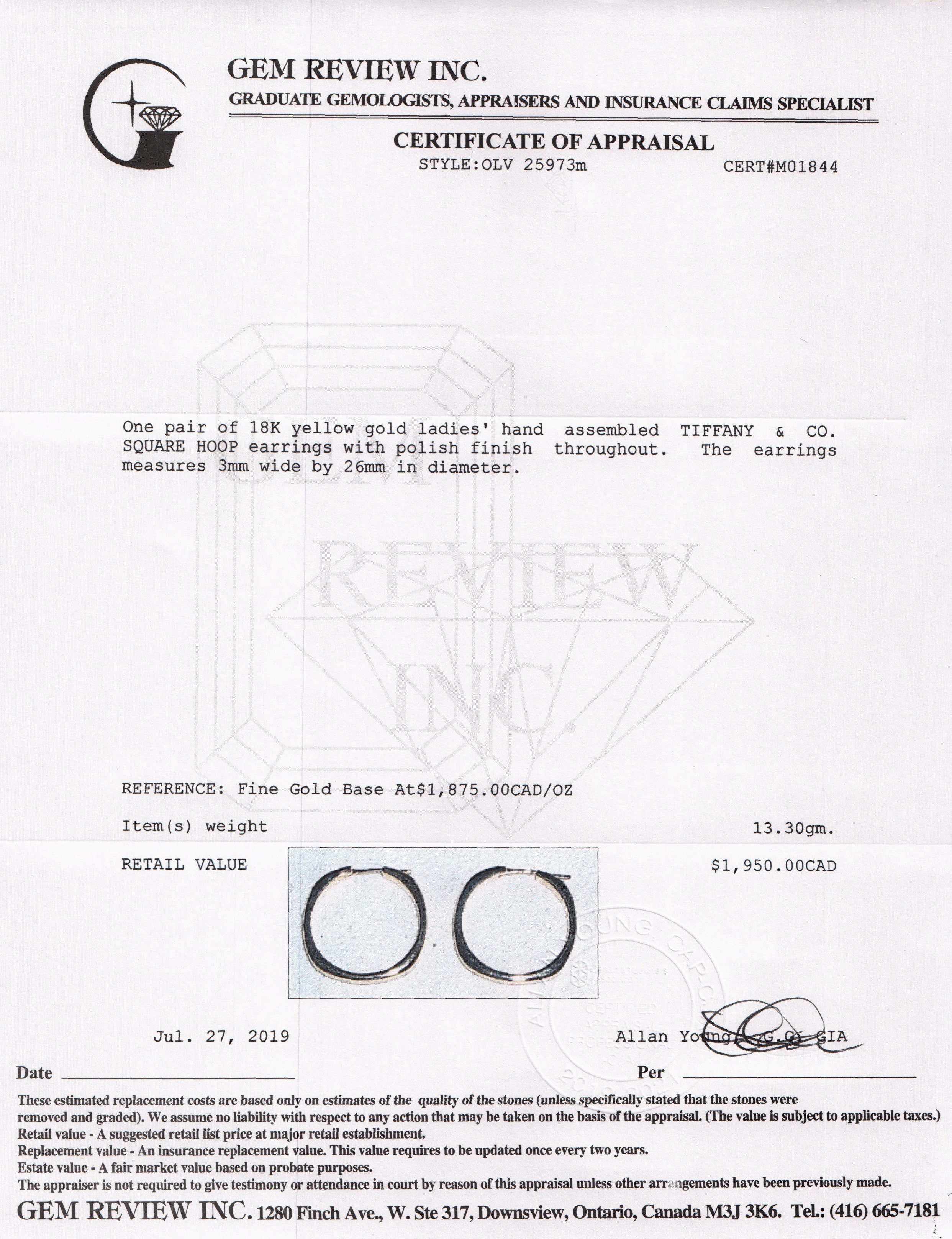 Tiffany & Co. 18k Gold Square Hoop Earrings