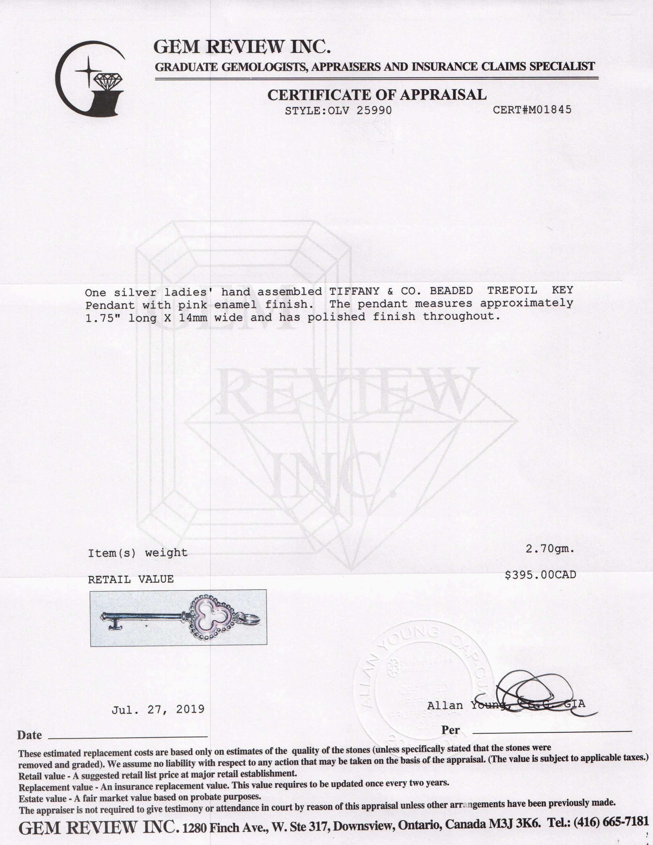 Tiffany & Co. Beaded Trefoil Key Pendant with Pink Enamel