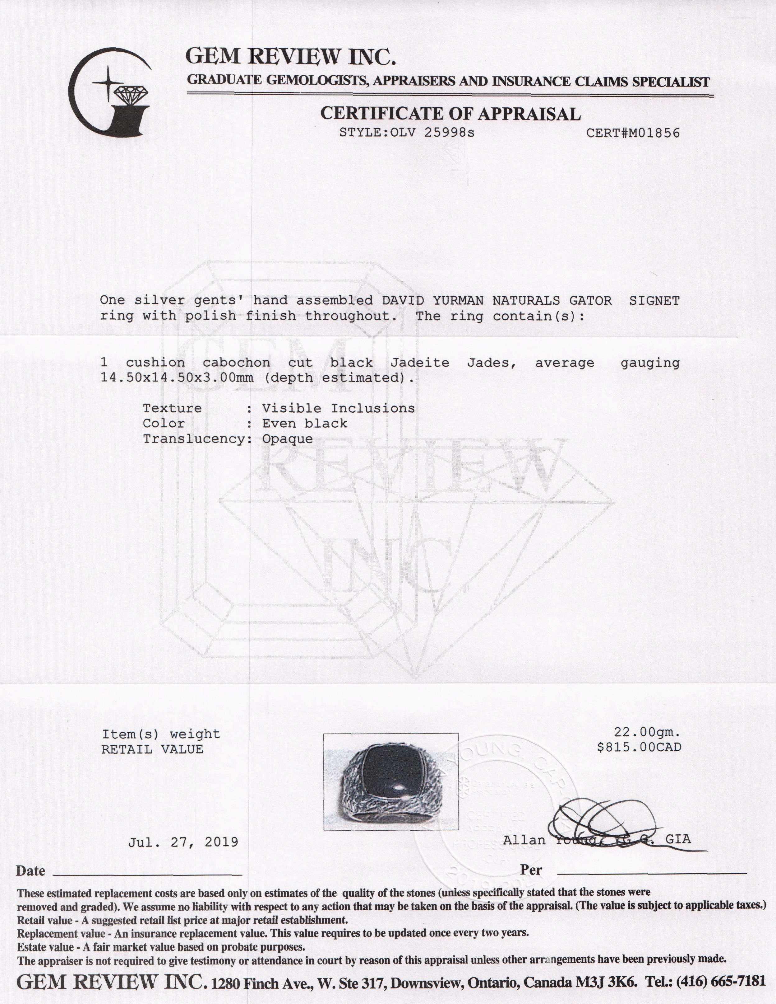 David Yurman Naturals Gator Signet Ring with Black Jade