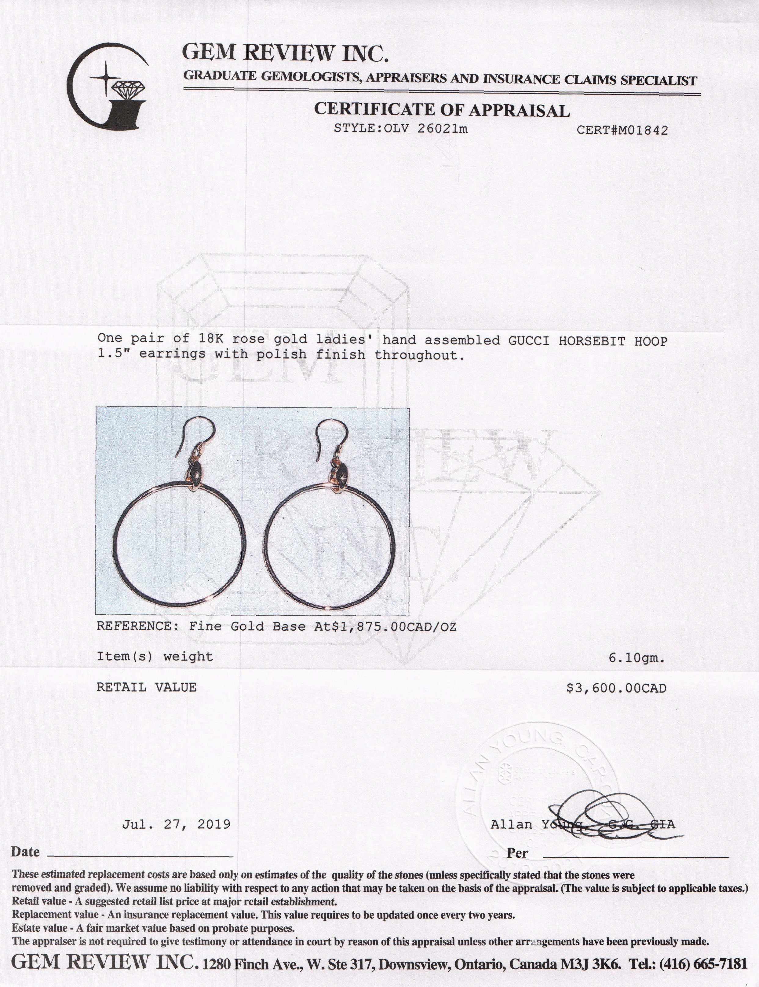 Gucci 18k Rose Gold Horsebit Hoop Earrings