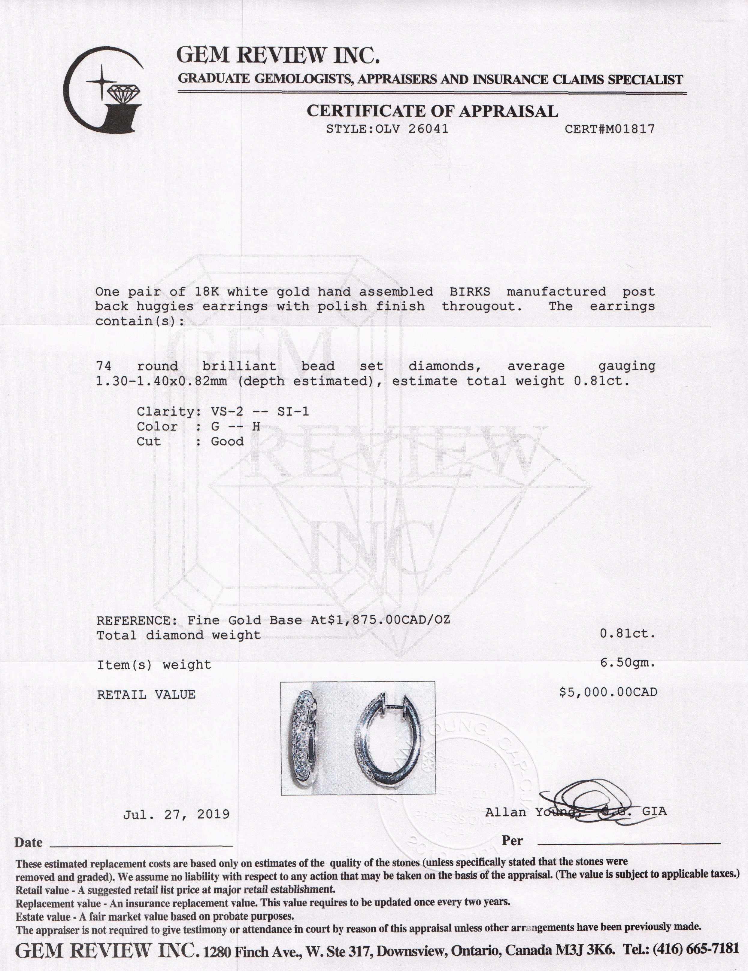 Birks Diamond Huggy Earrings