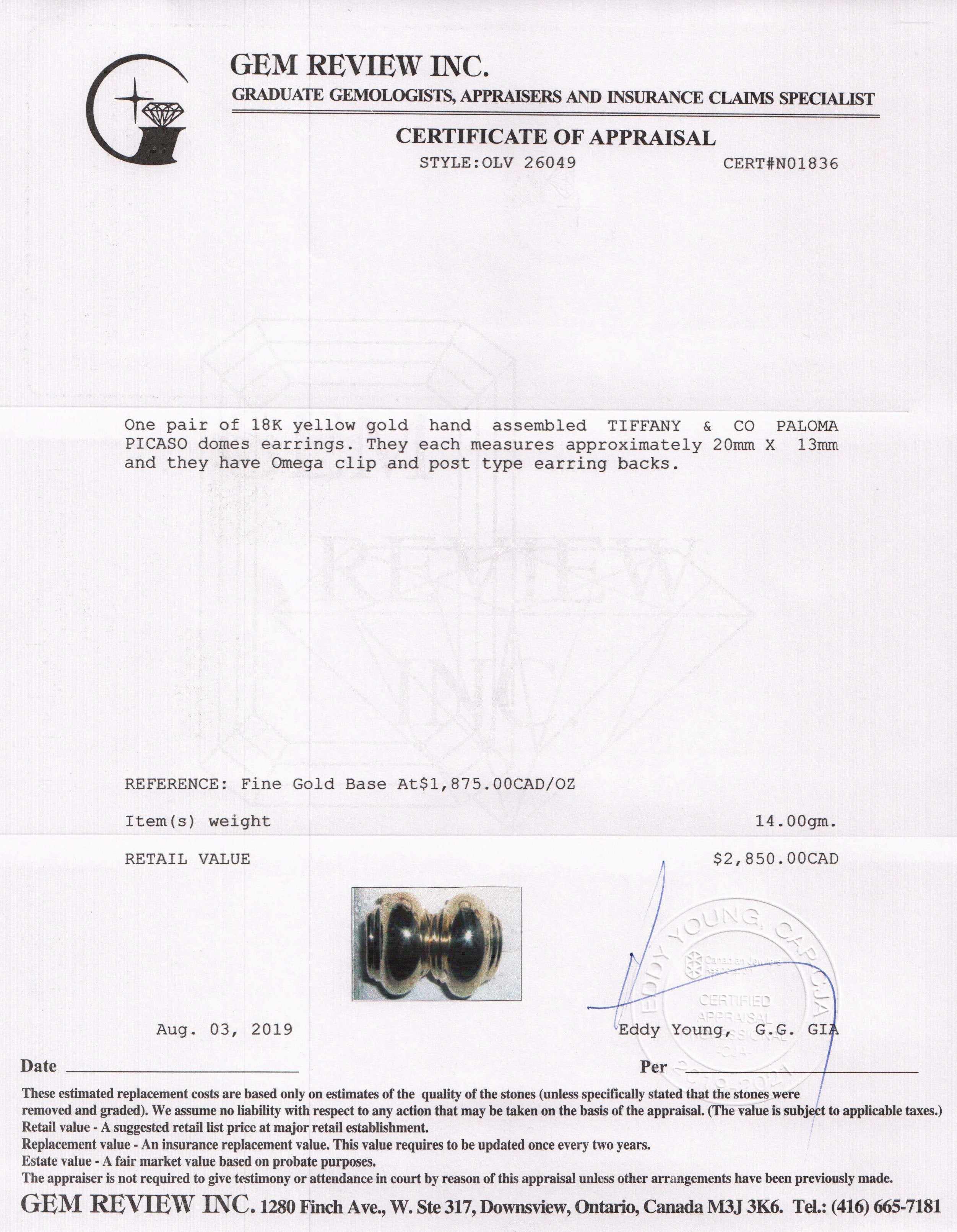 Tiffany & Co. Paloma Picasso 18k Gold Domed Earrings