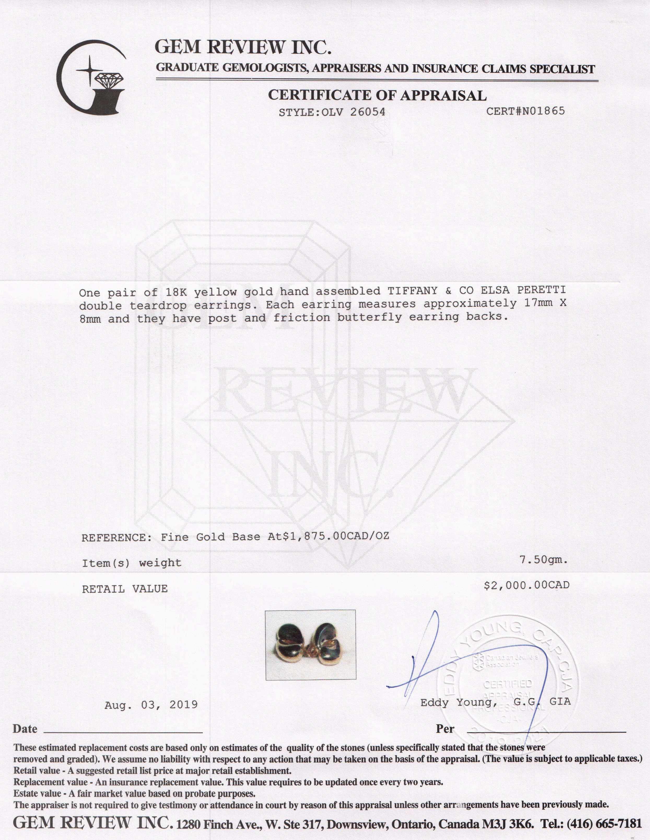 Tiffany & Co. Elsa Peretti 18k Gold Double Teardrop Earrings