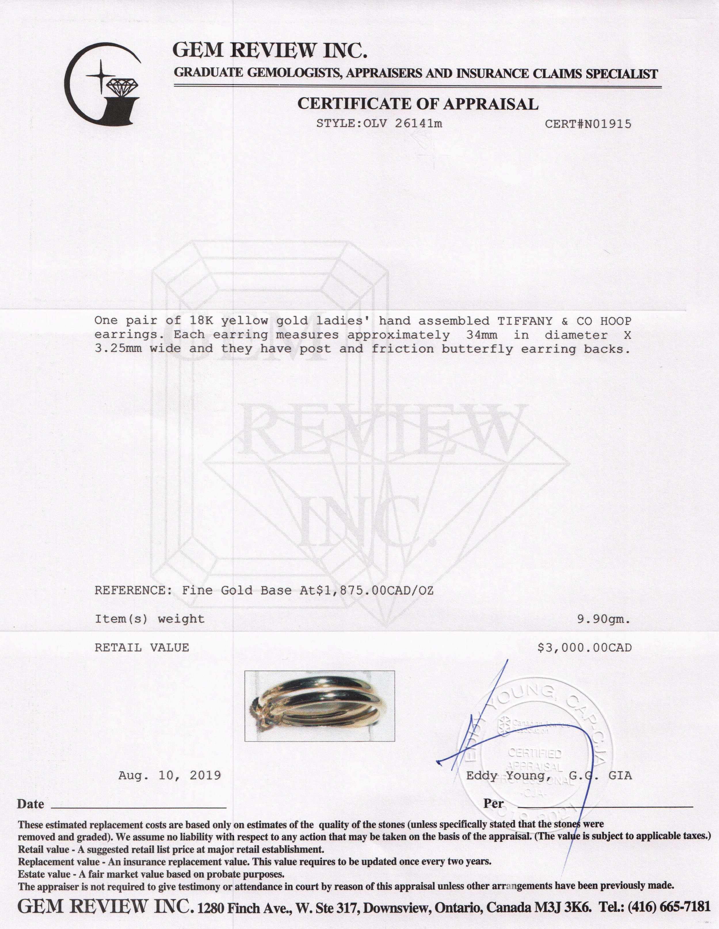 Tiffany & Co. 18k Gold Hoop Earrings