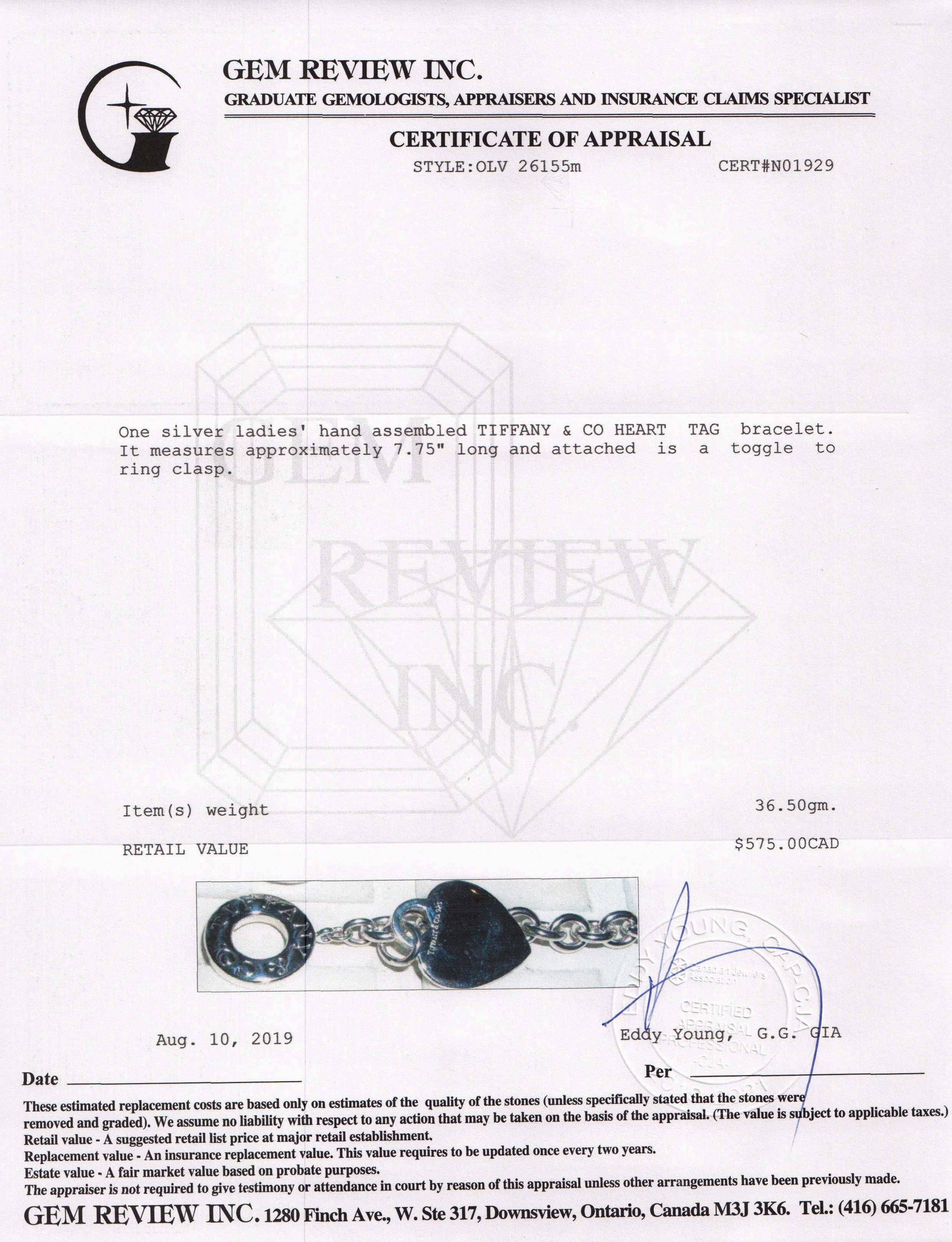 Tiffany & Co. Heart Tag Charm Bracelet with Toggle Clasp