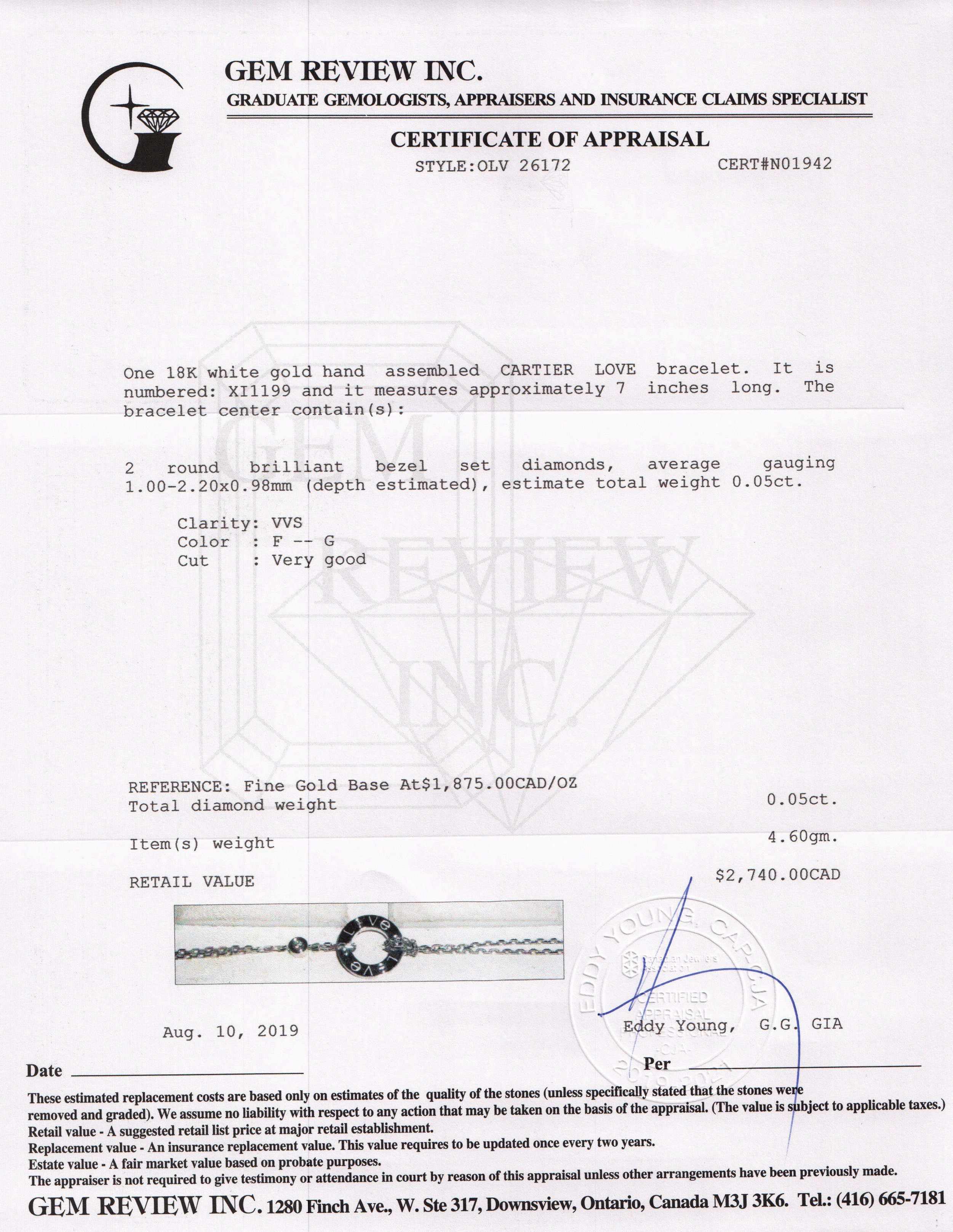 Cartier 18k White Gold Love Bracelet with Diamonds