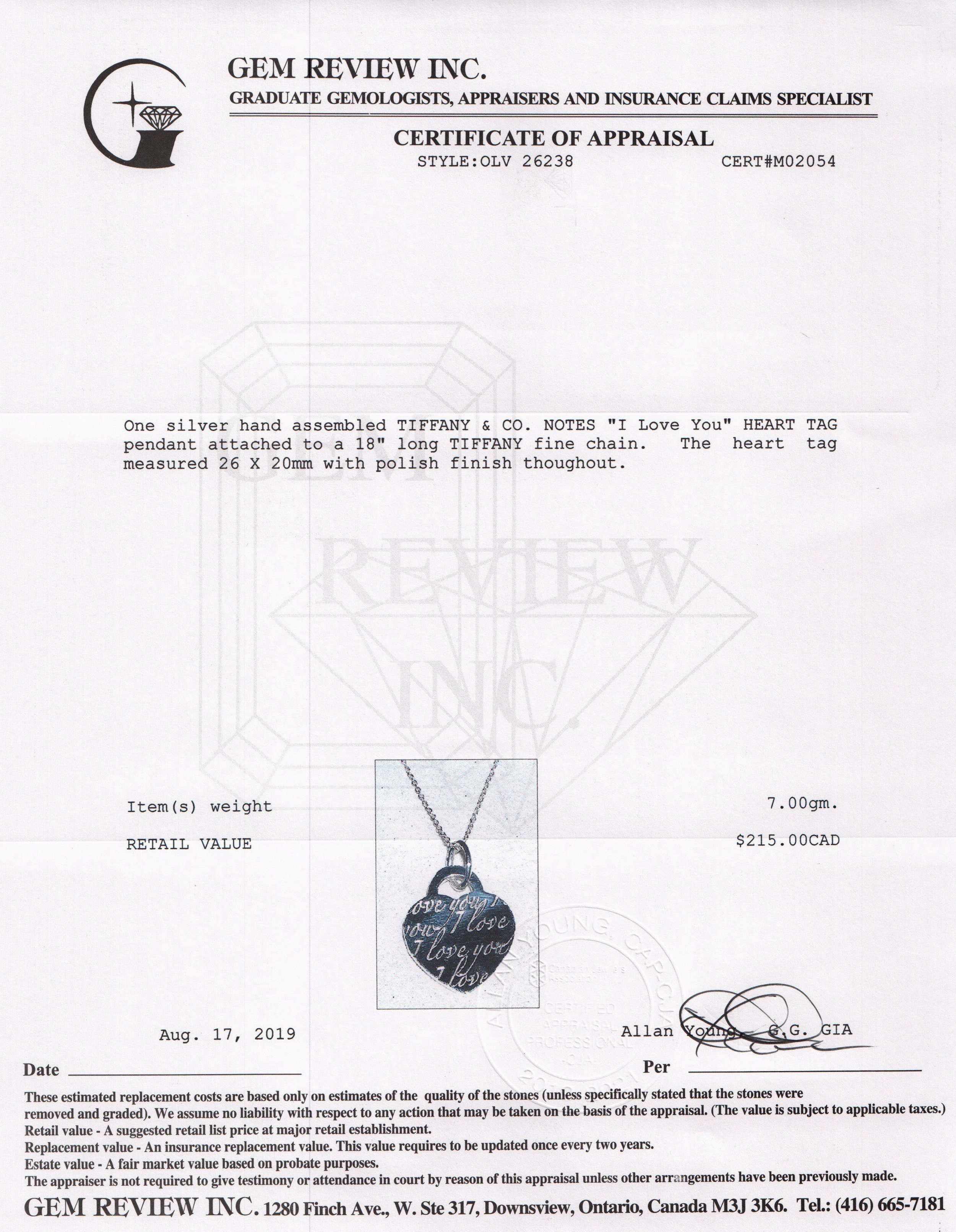 Tiffany & Co. Notes "I Love You" Heart Tag Pendant Necklace