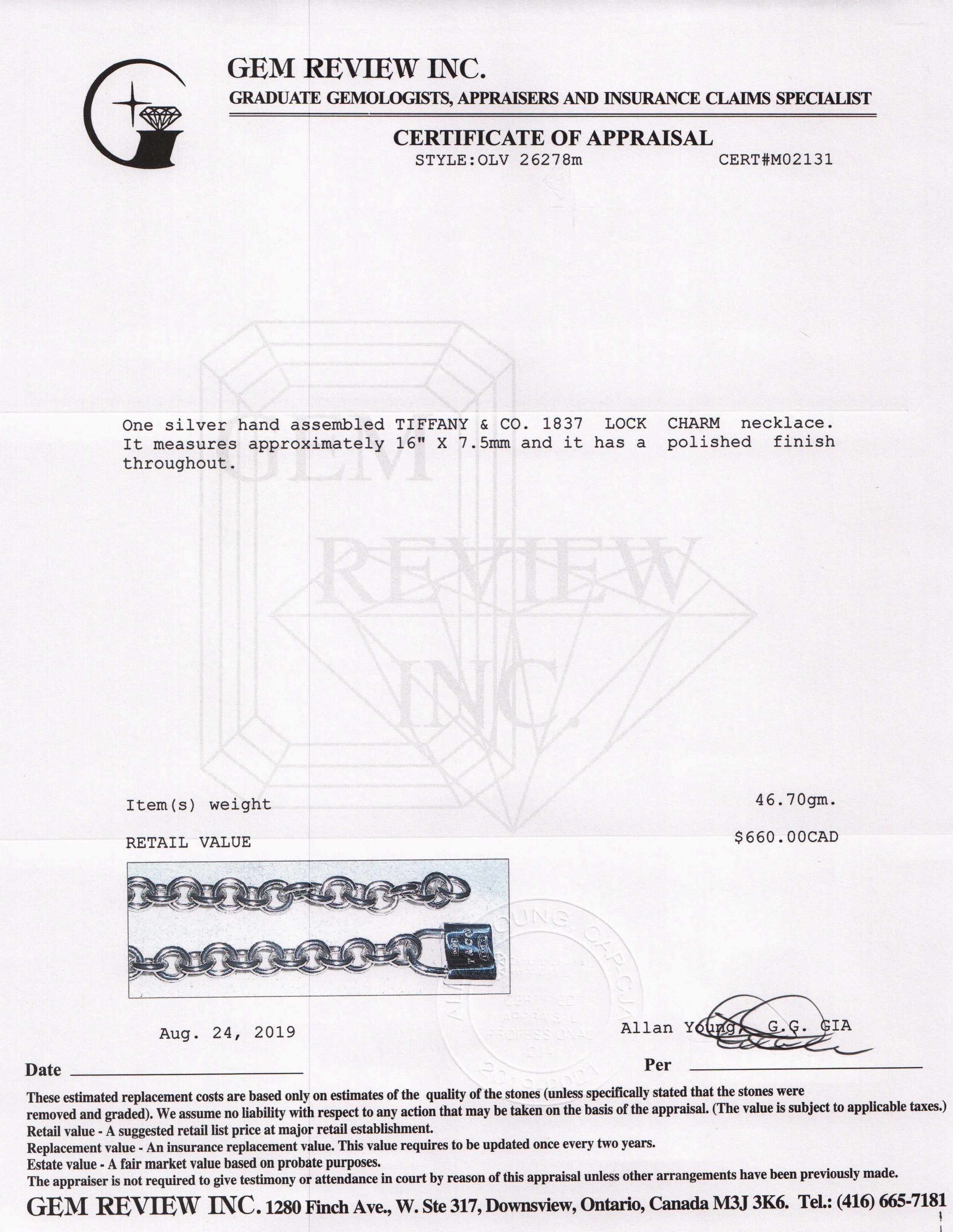 Tiffany & Co. 1837 Lock Charm Necklace