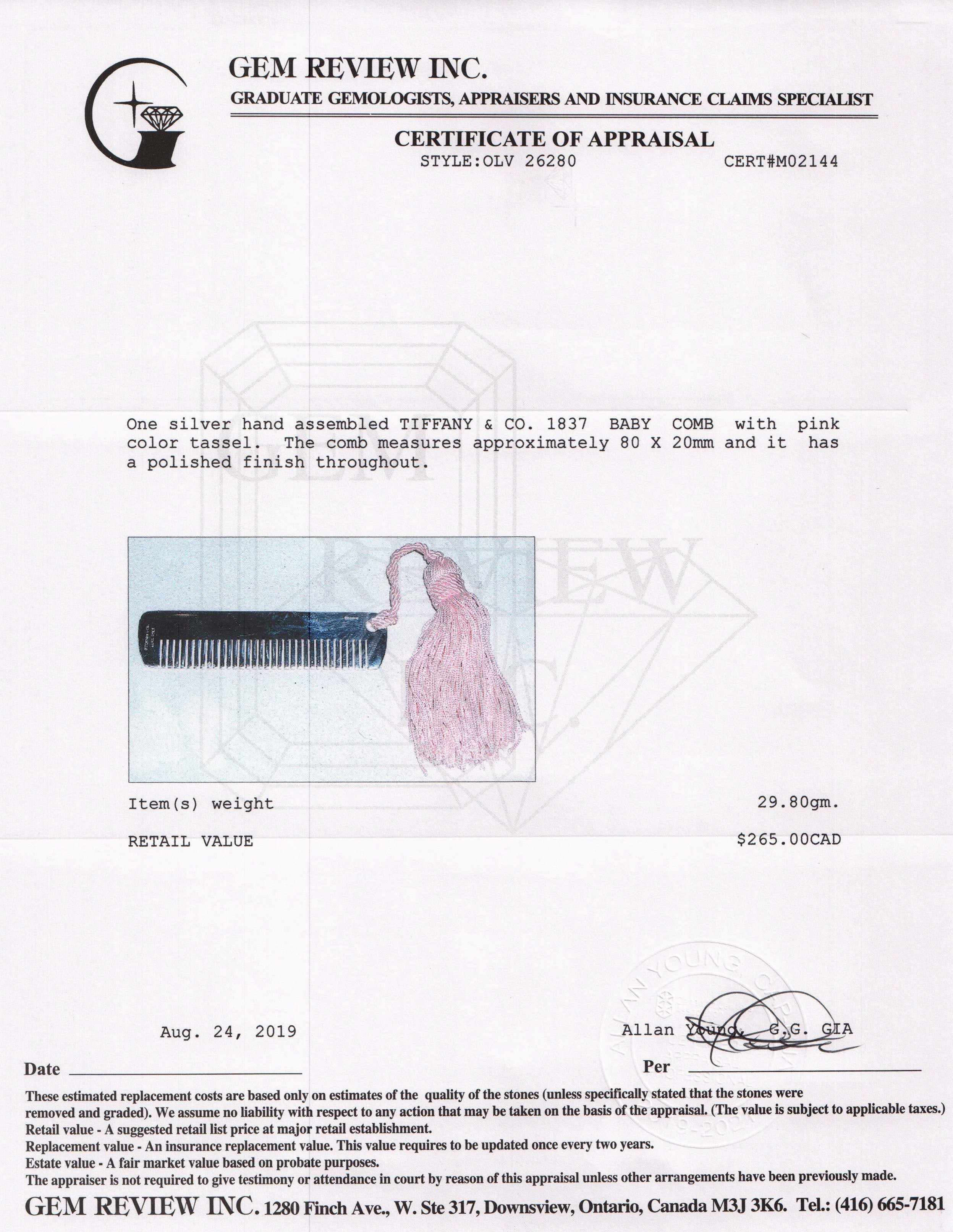 Tiffany & Co. 1837 Sterling Silver Baby Comb