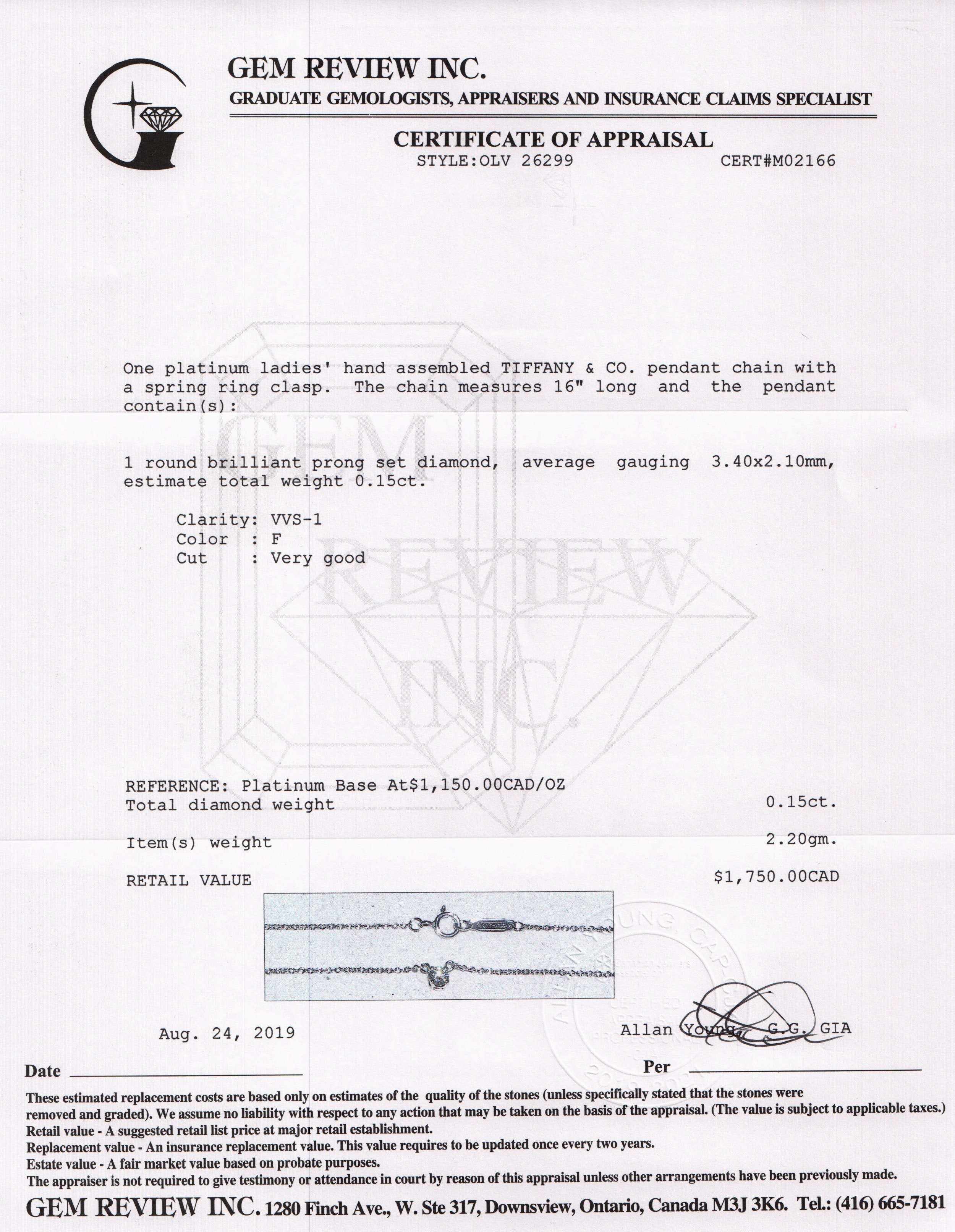 Tiffany & Co. Platinum Diamond Solitaire Pendant Necklace