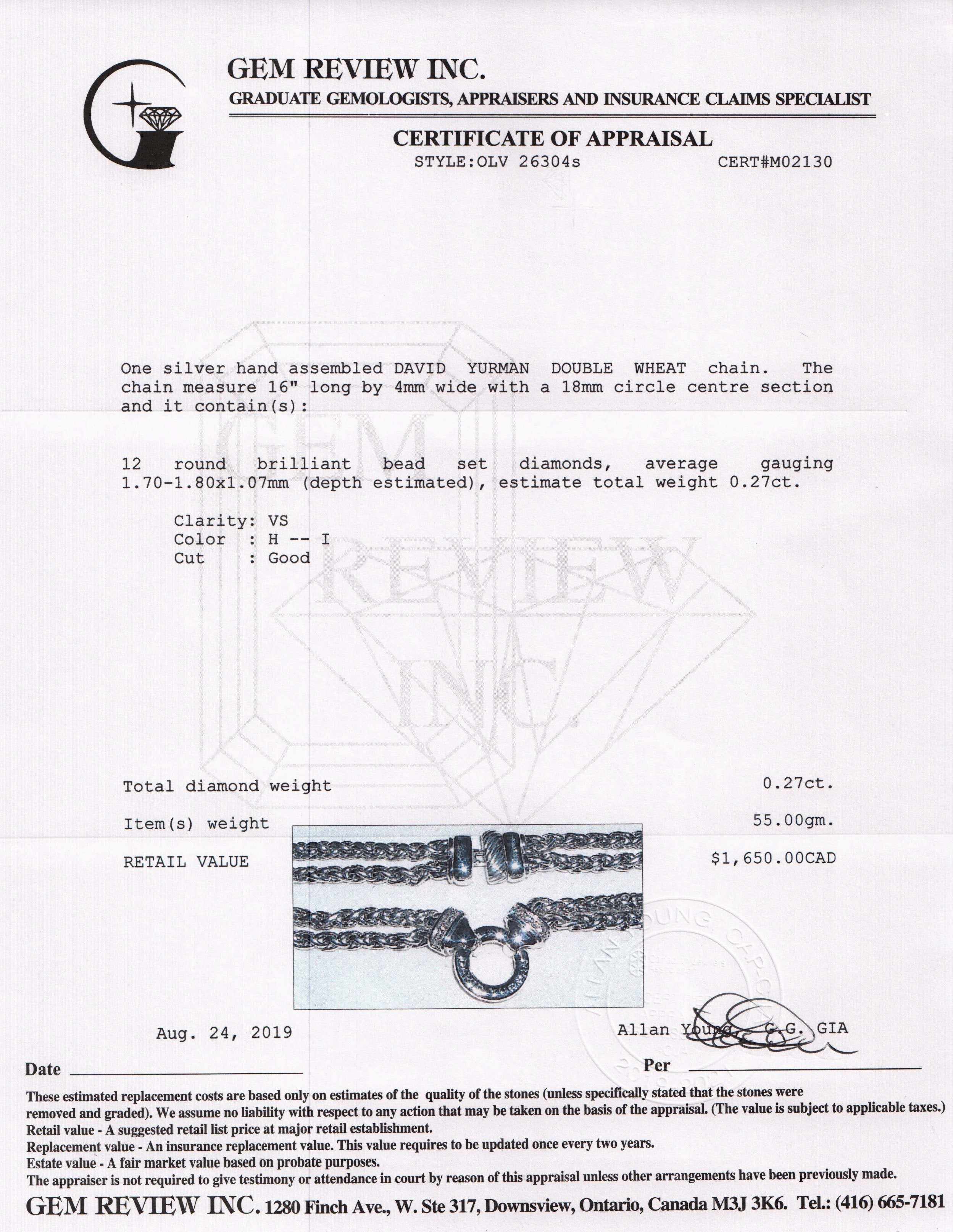 David Yurman Diamond Double Wheat Chain Necklace