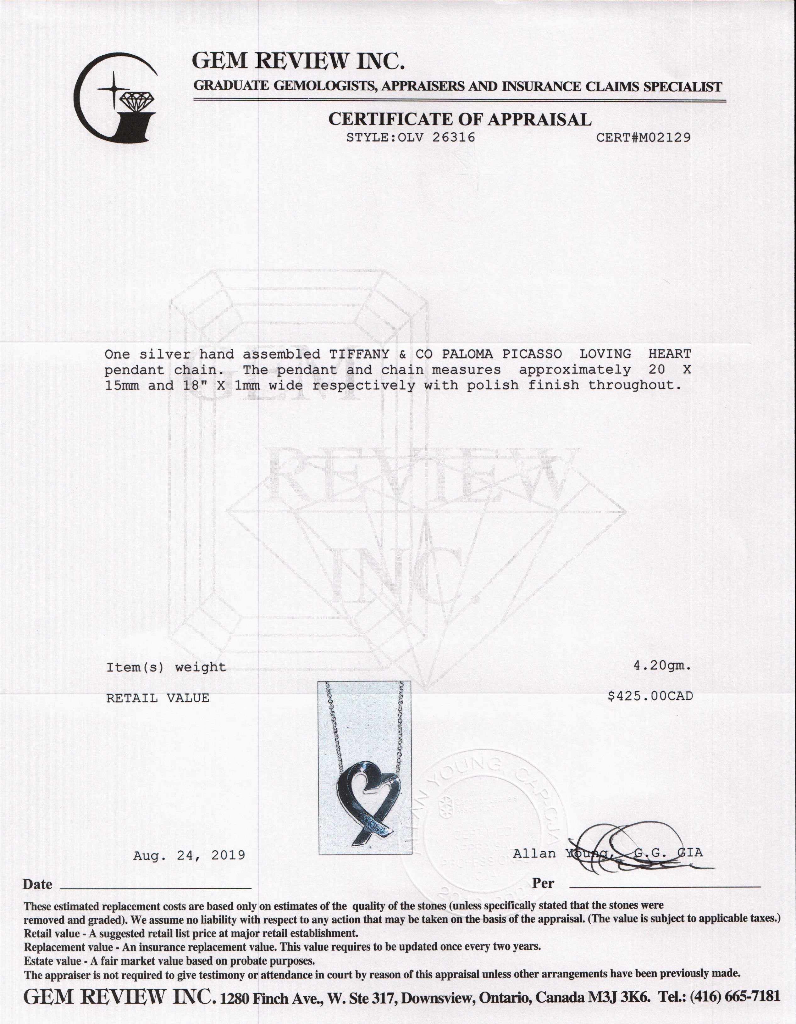 Tiffany & Co. Paloma Picasso Medium Loving Heart Pendant Necklace