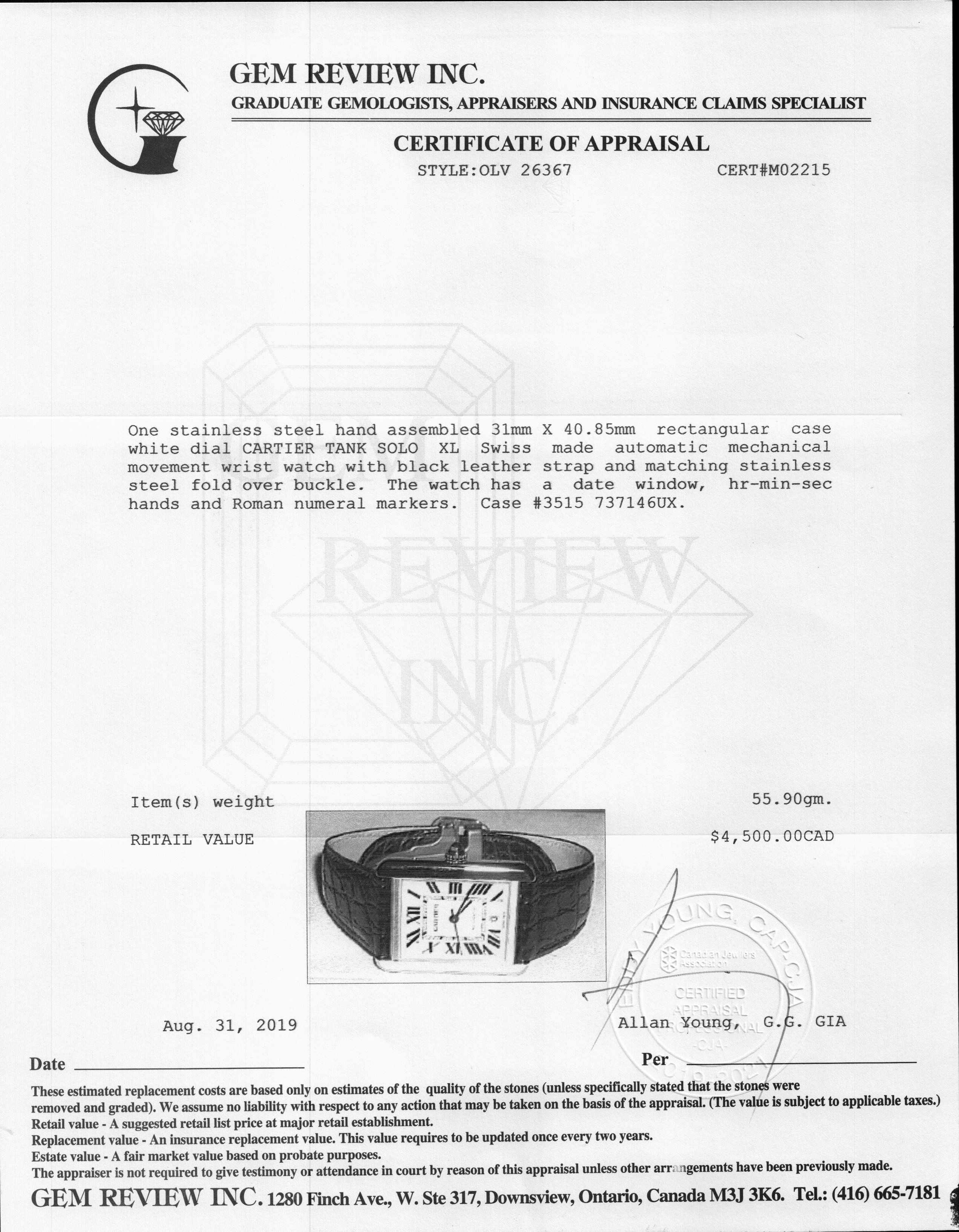 Cartier Tank Solo Watch, XL Model