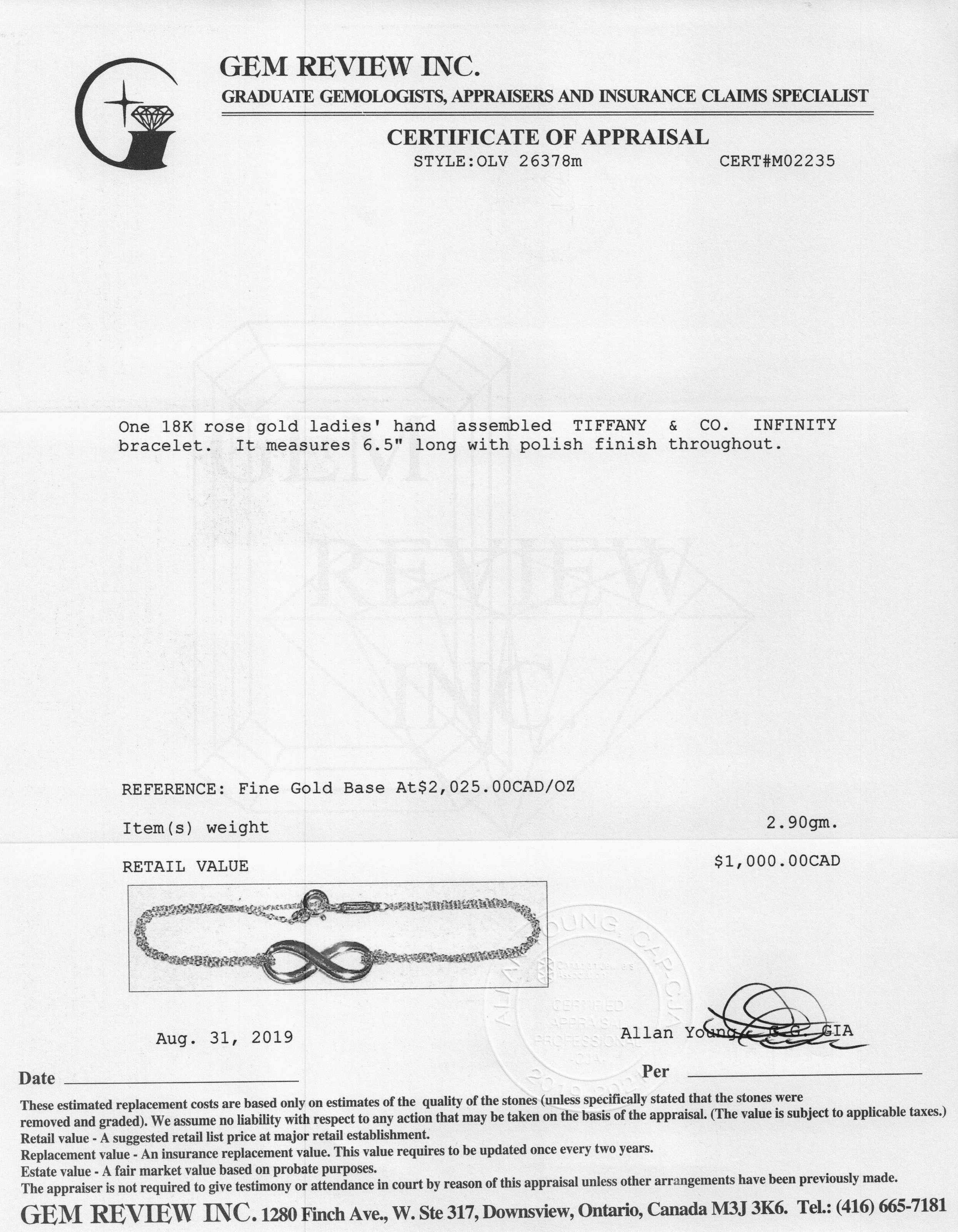 Tiffany & Co. 18k Rose Gold Infinity Bracelet