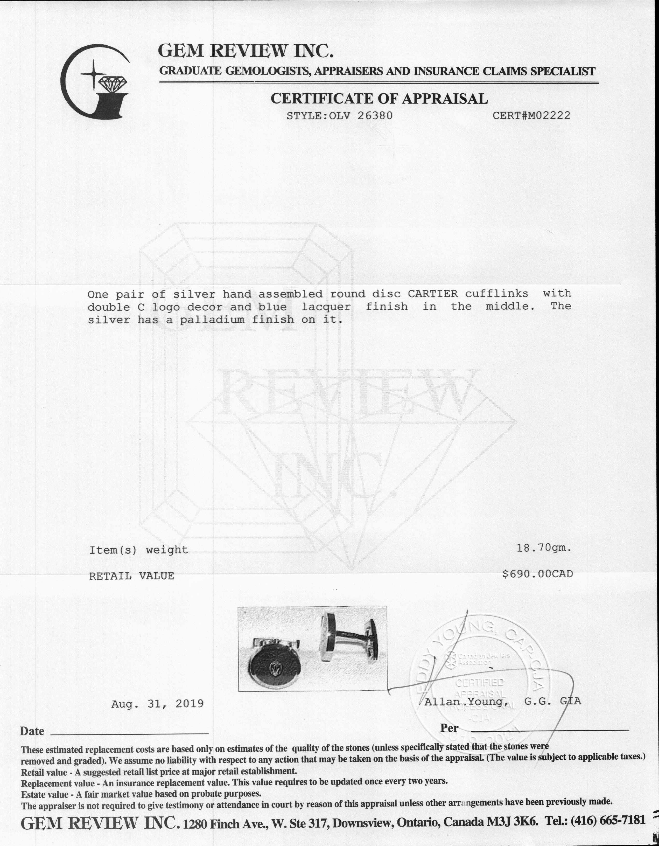 Cartier Double C Logo Rose Decor Cufflinks