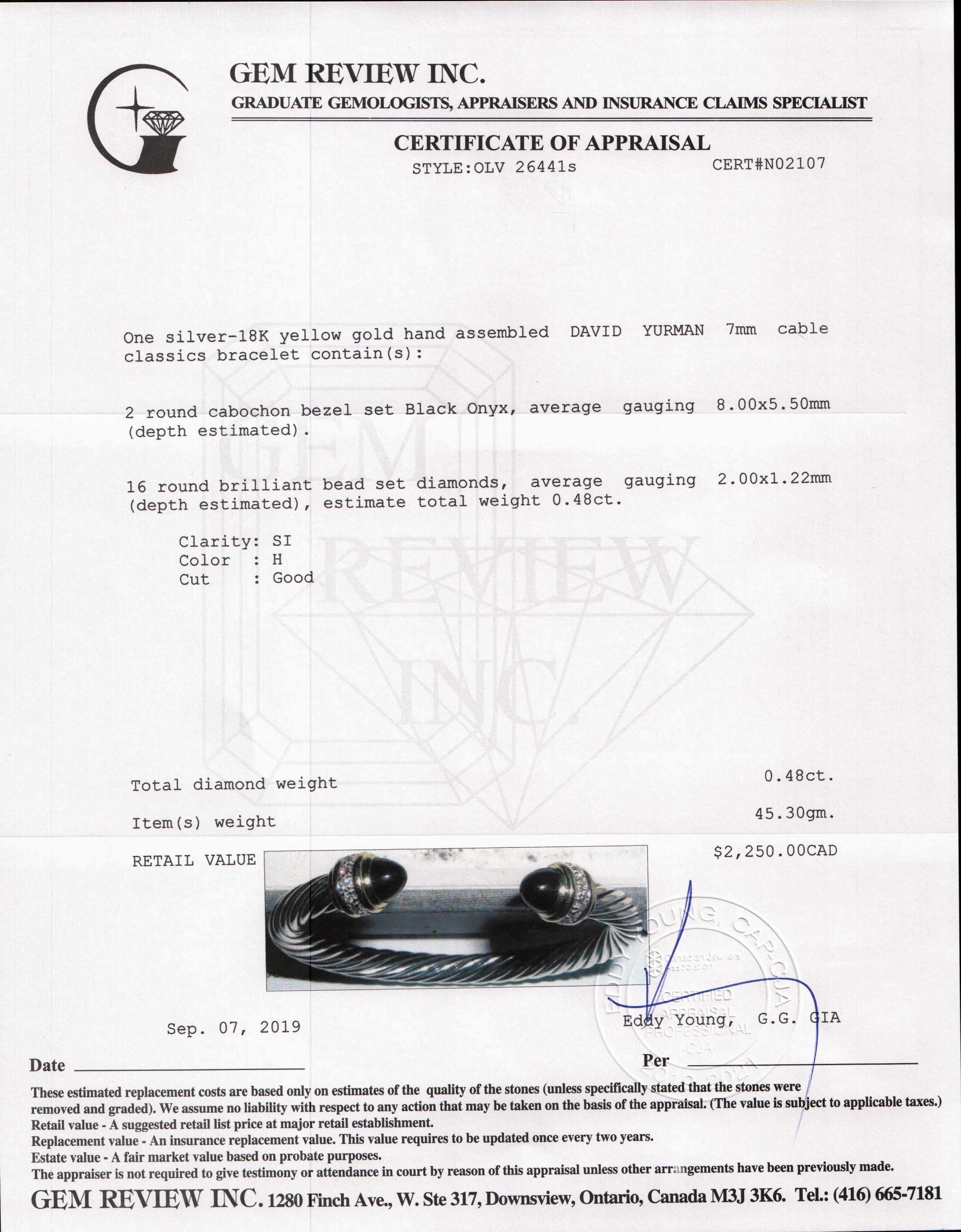 David Yurman Two-Tone Onyx & Diamond Cable Classics Bracelet