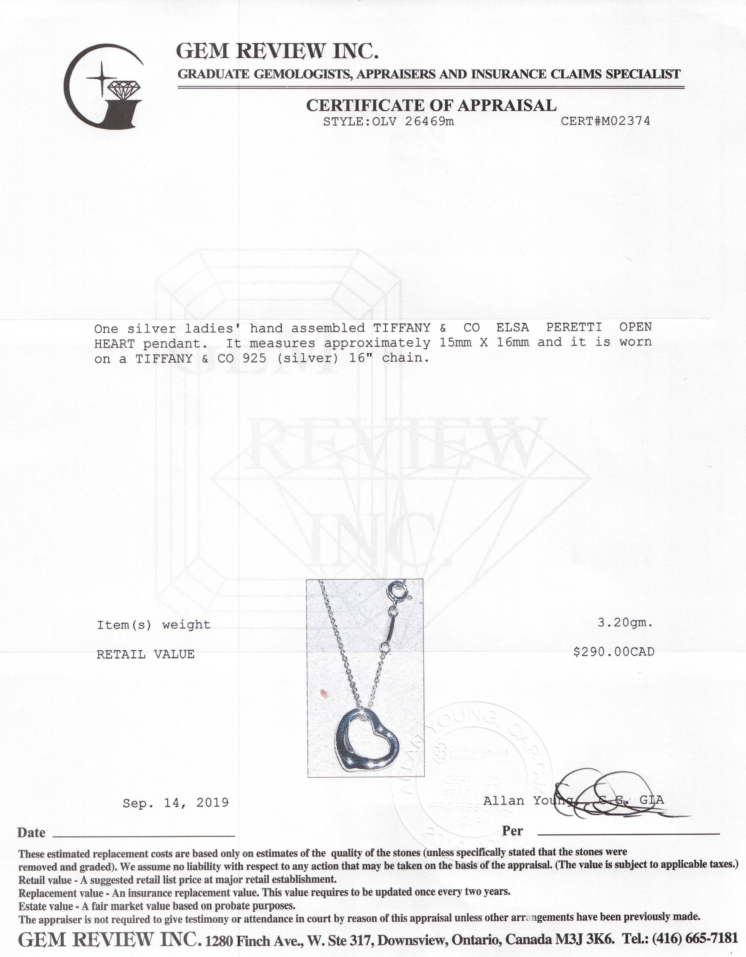 Tiffany & Co. Elsa Peretti Open Heart Pendant Necklace