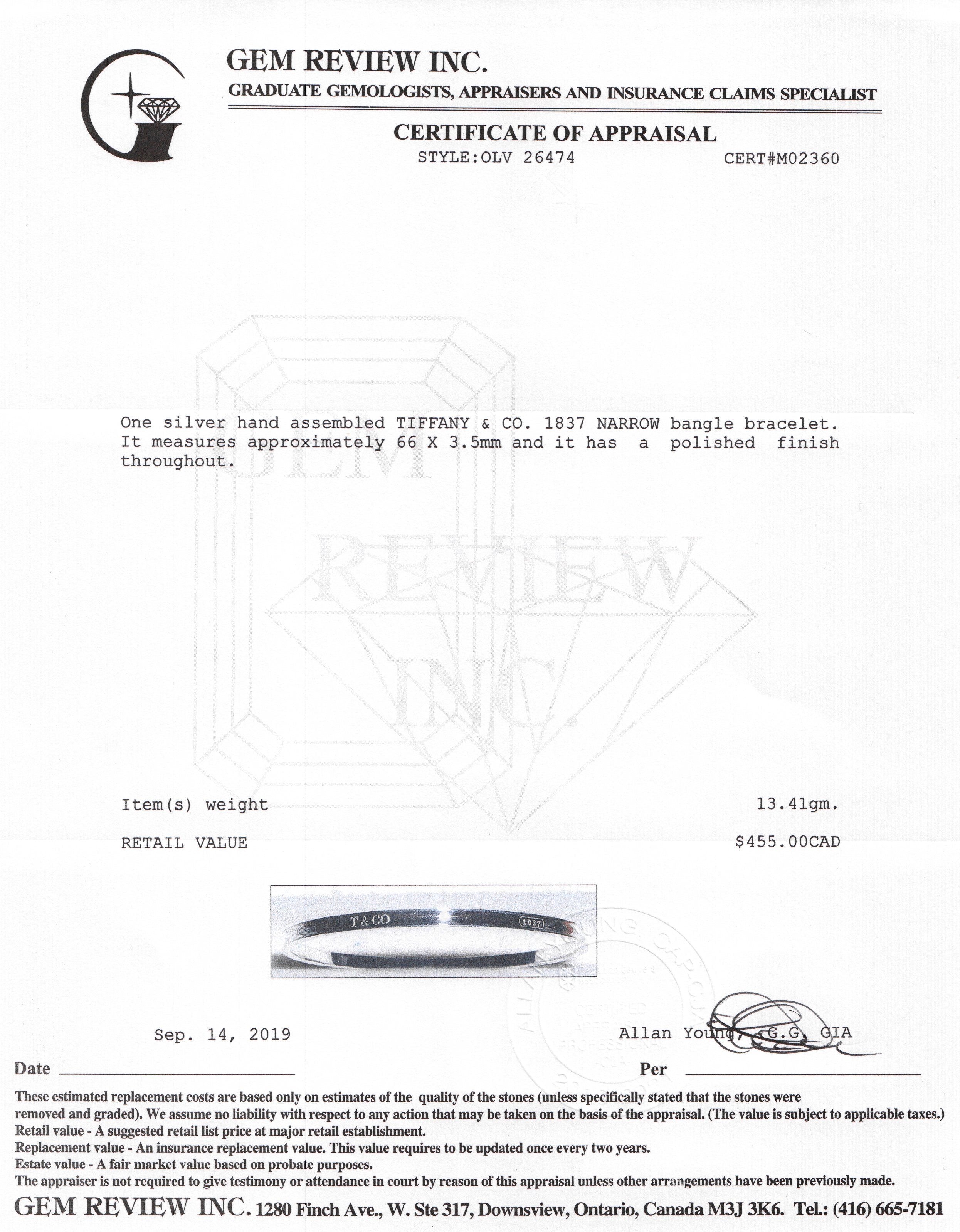 Tiffany & Co. 1837 Narrow Bangle Bracelet