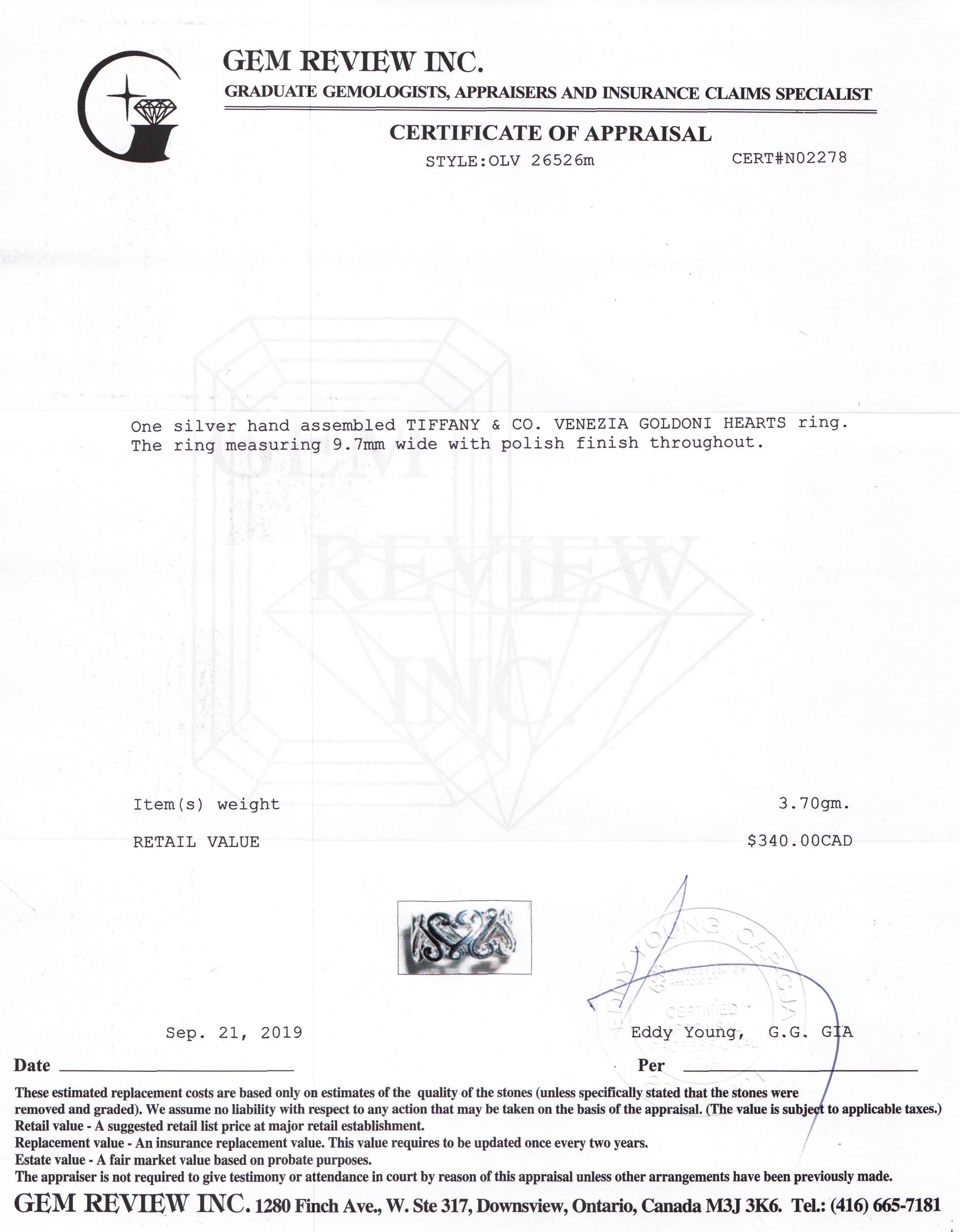 Tiffany & Co. Paloma Picasso Venezia Goldoni Heart Band Ring