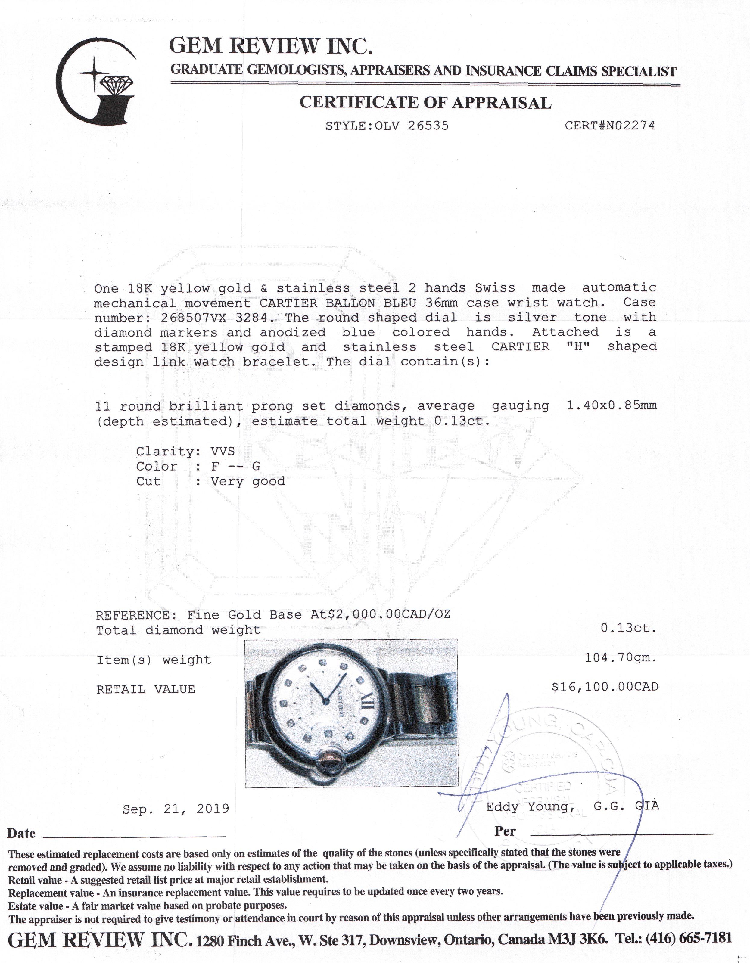 Cartier Two-Tone Ballon Bleu Watch with Diamond Dial