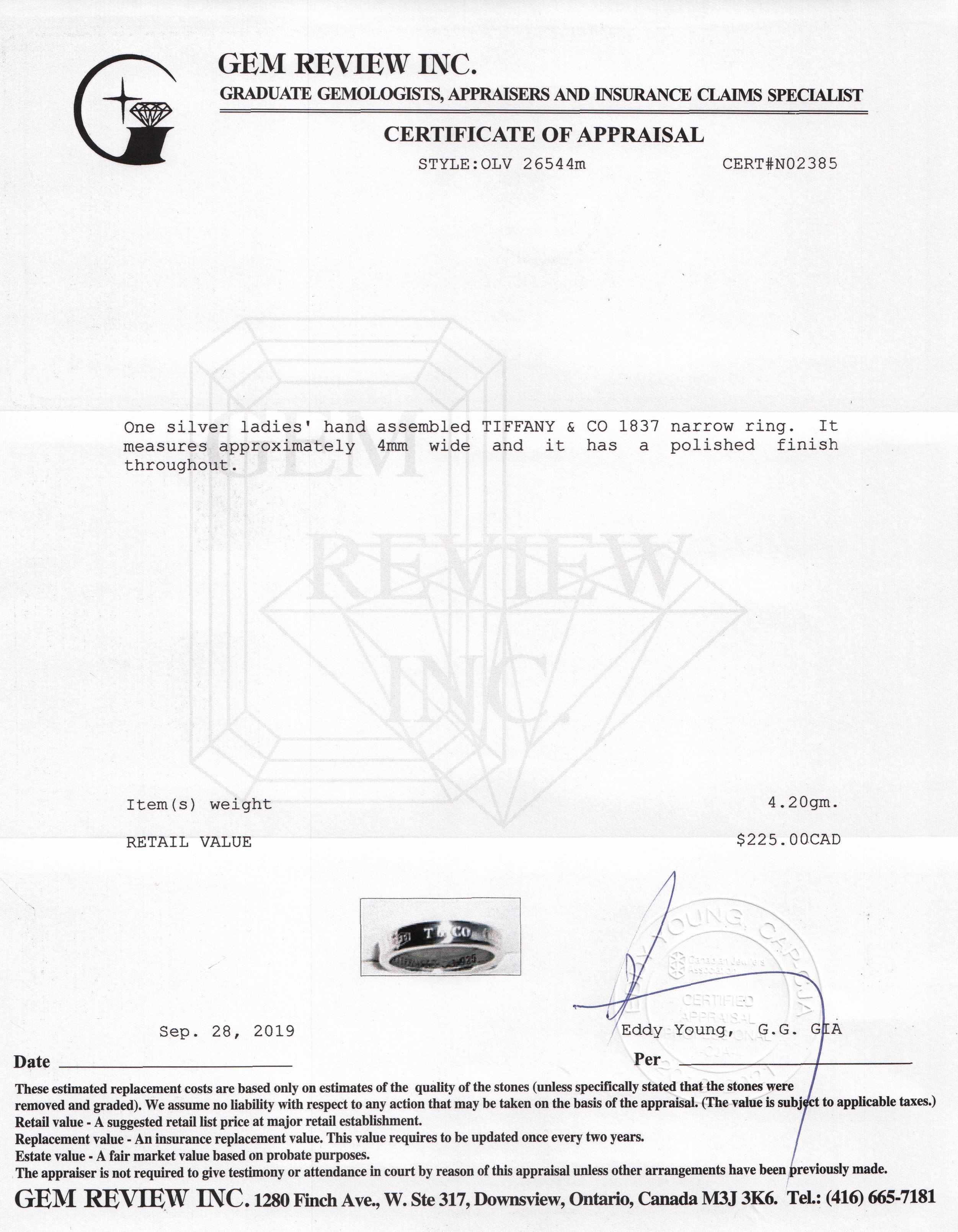 Tiffany & Co. 1837 Narrow Ring