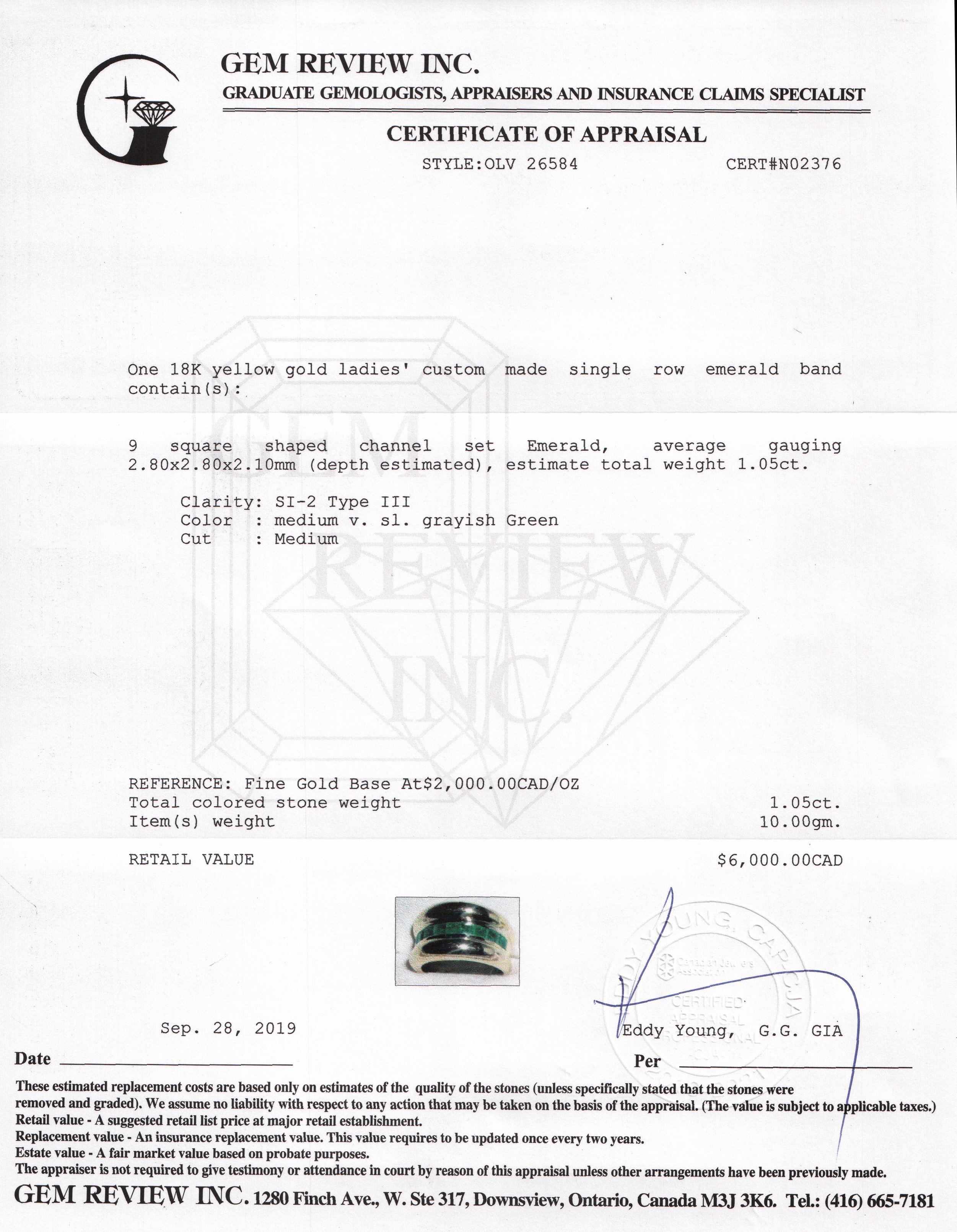 Channel-Set Single Row Emerald Band Ring