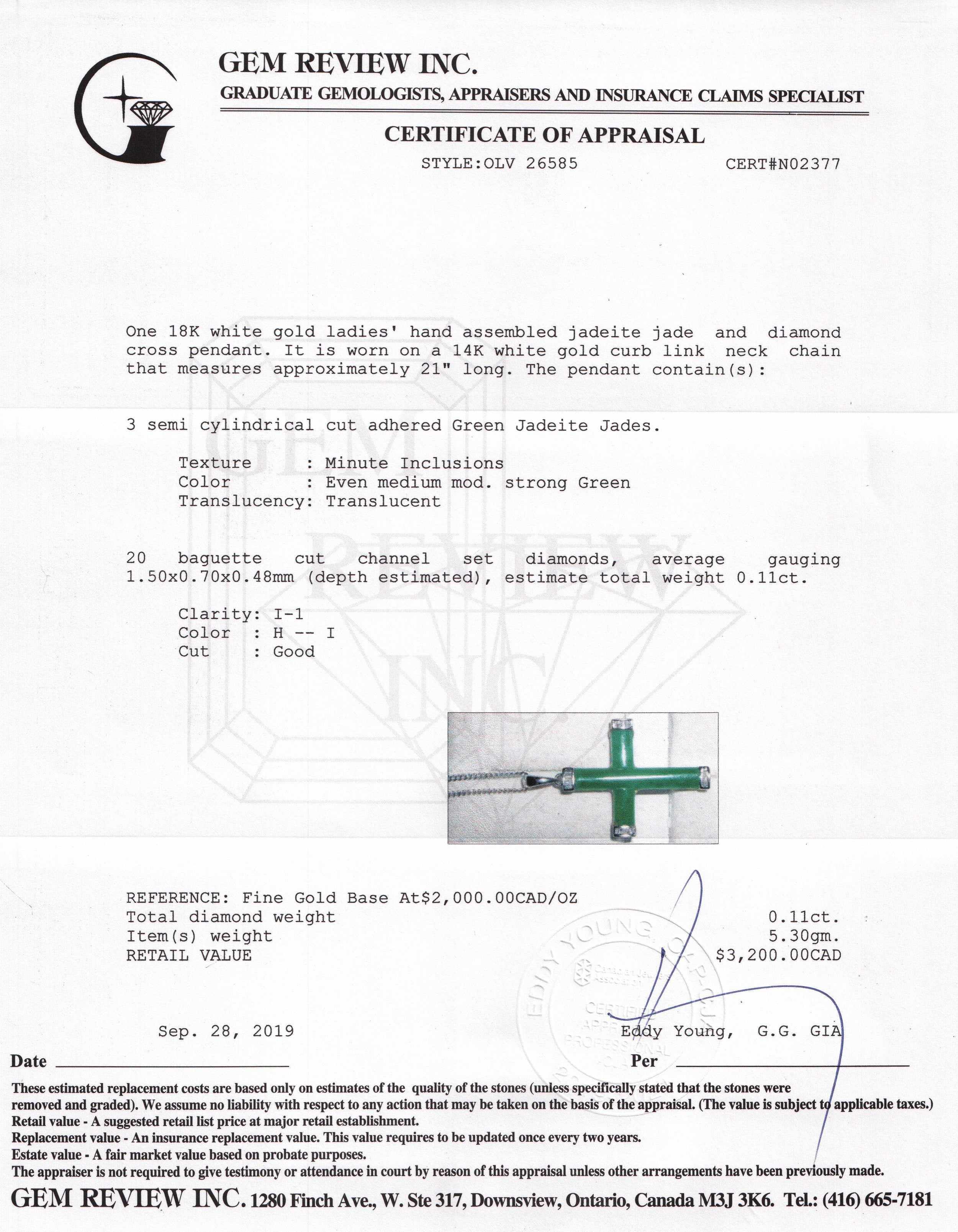 Jade & Diamond Cross Pendant Necklace