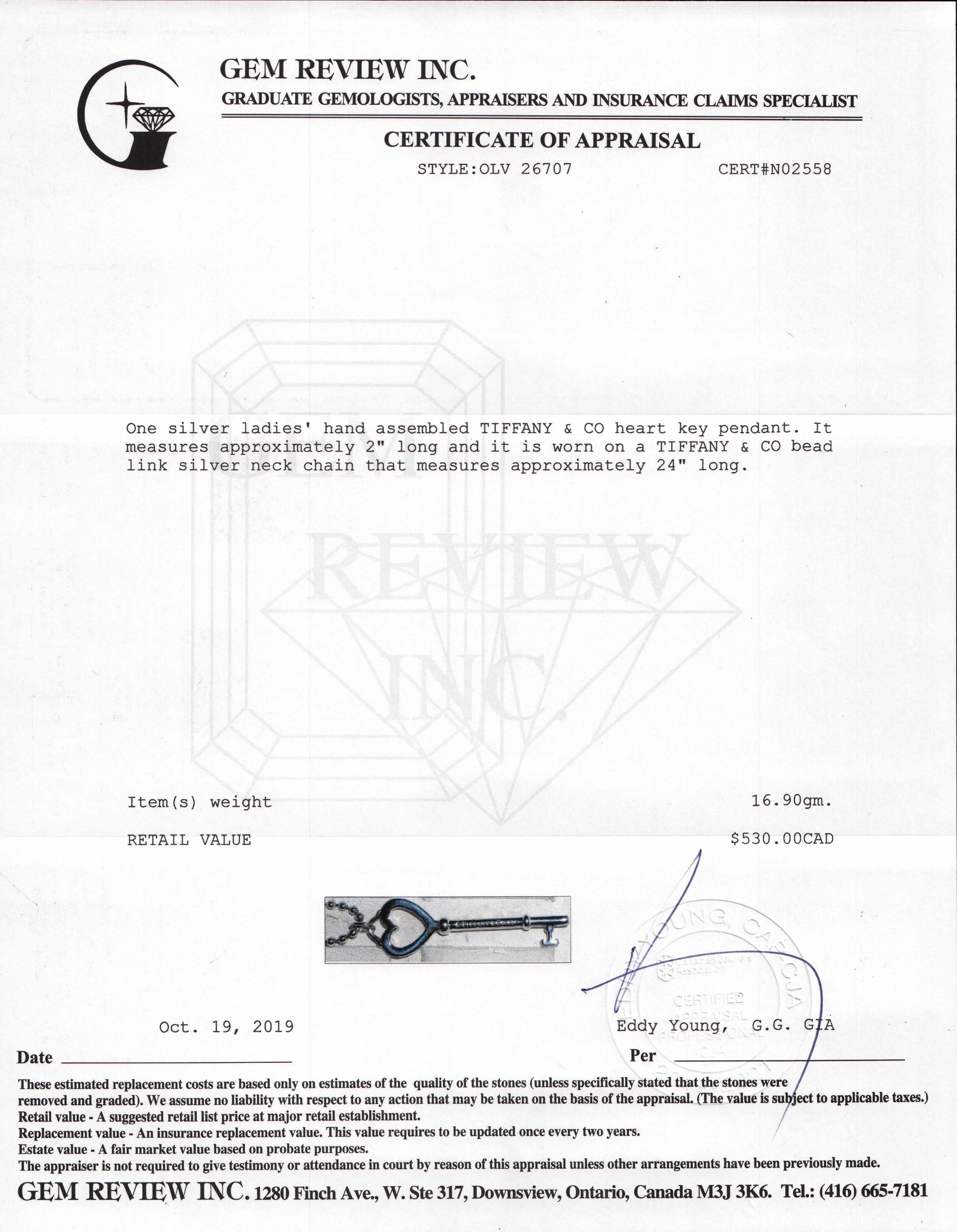 Tiffany & Co. Heart Key Pendant Necklace