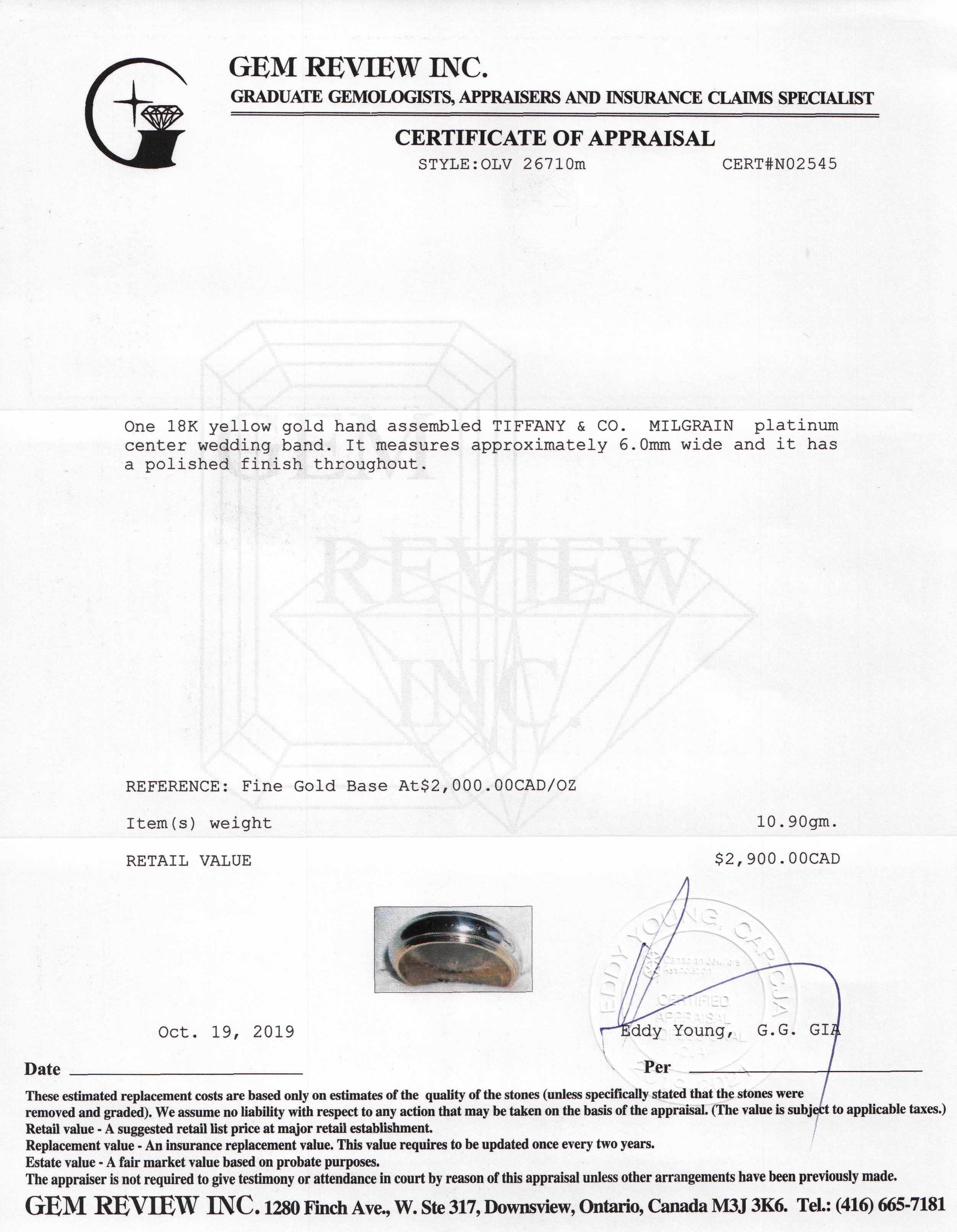 Tiffany & Co. Two-Tone Classic Milgrain Wedding Band Ring