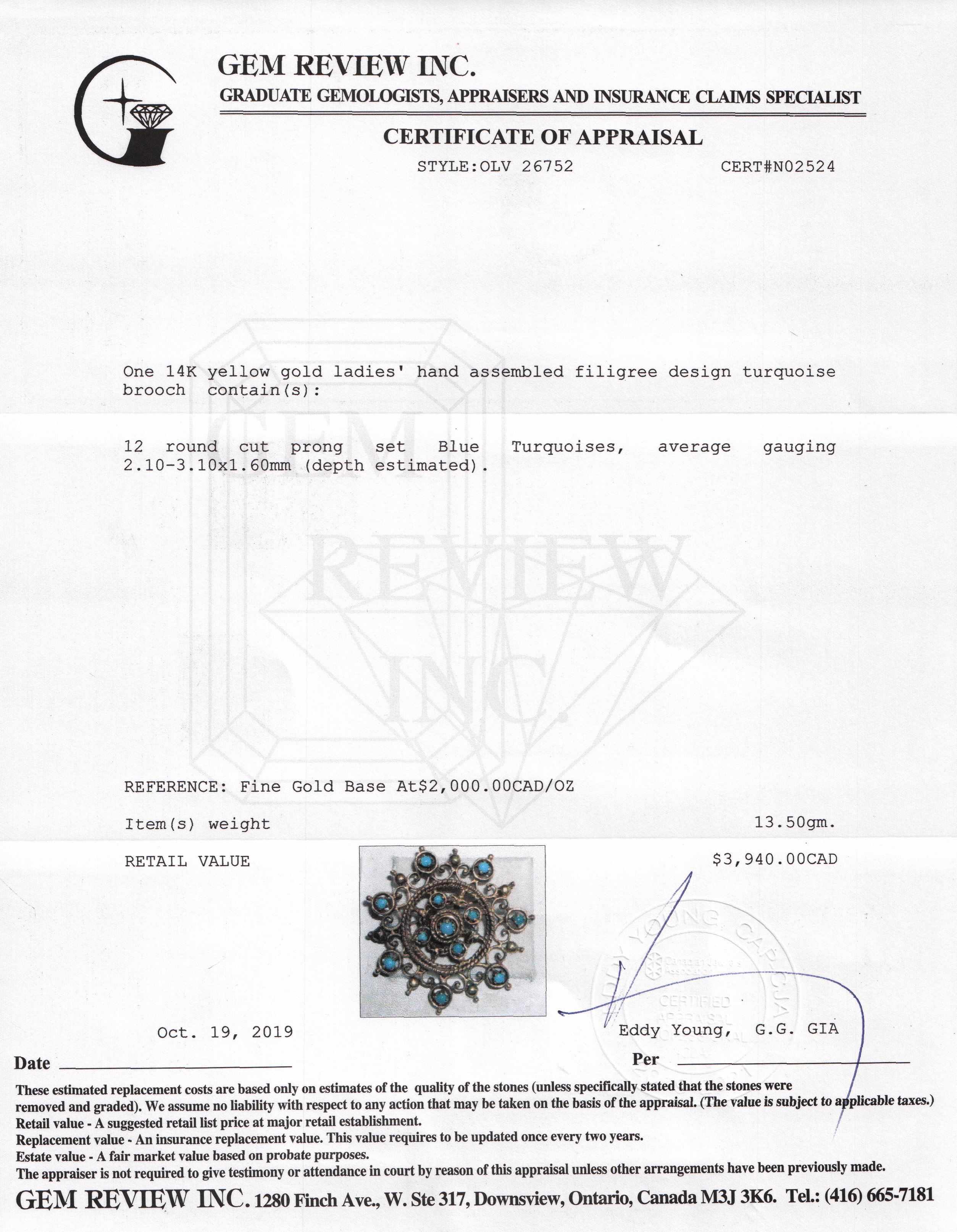 Antique Filigree Turquoise Brooch/Pendant