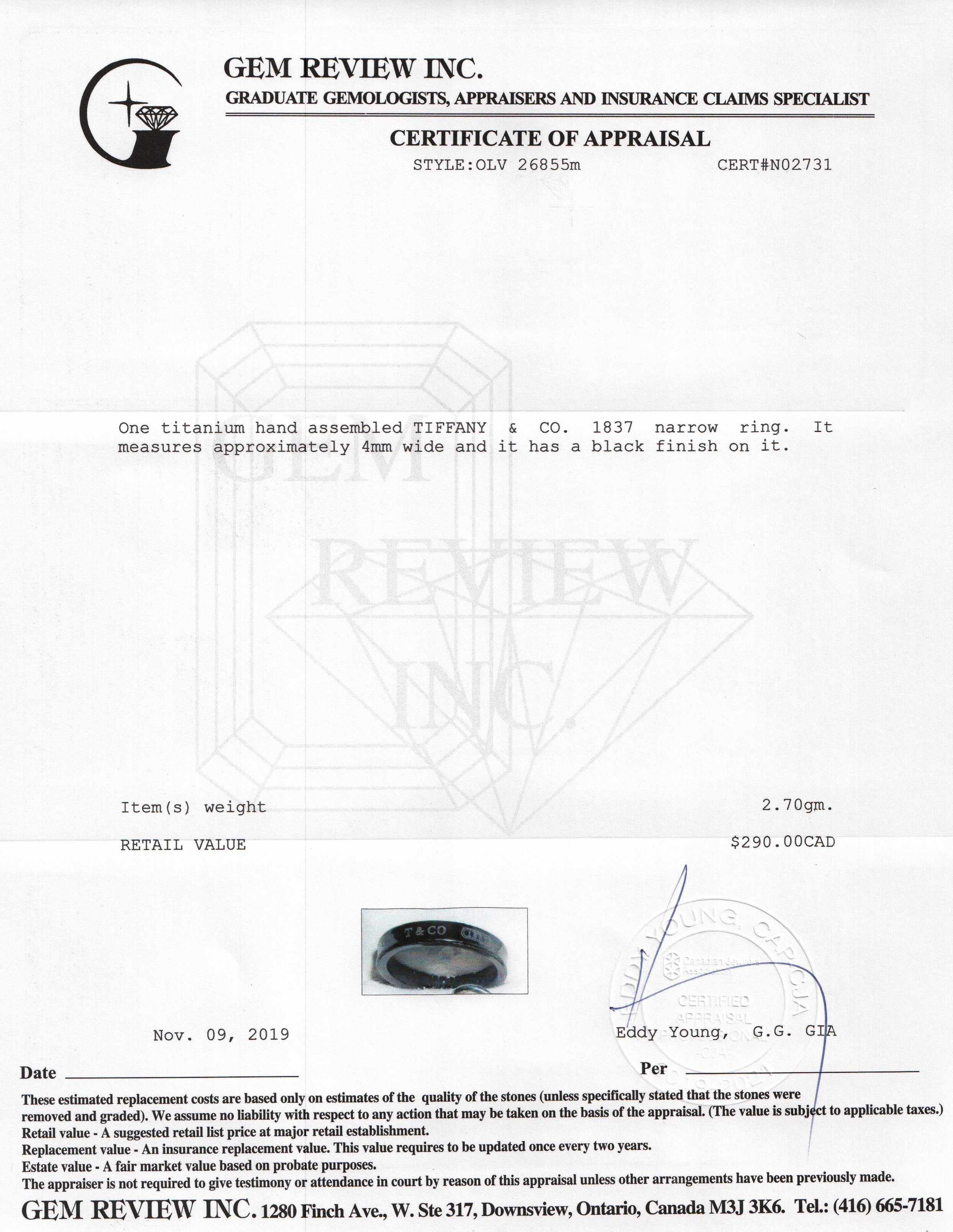 Tiffany & Co. 1837 Titanium Narrow Ring